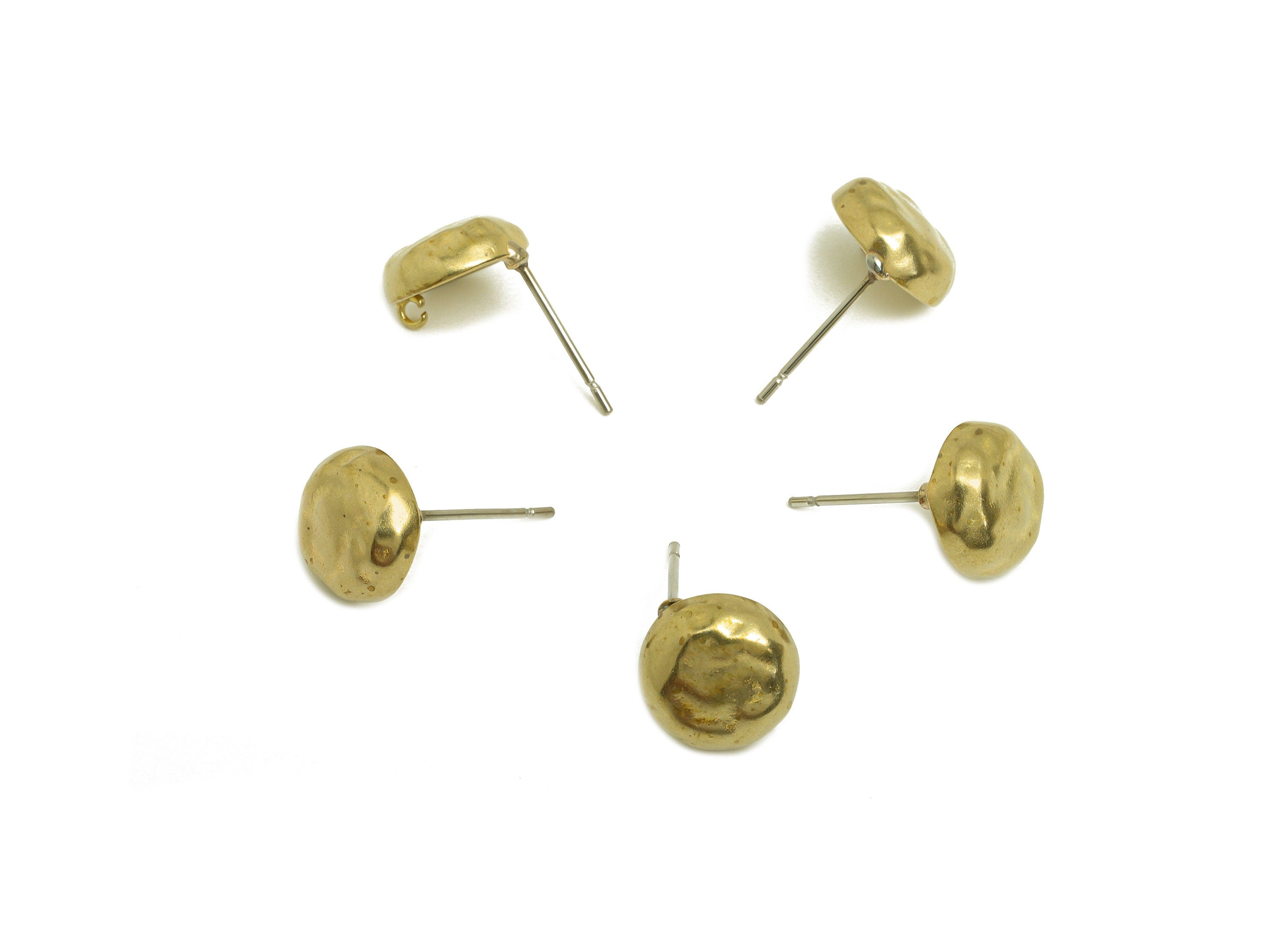 Brass Round Earring Stud - Raw Brass Earring Post With Loop - Hammered Earring Stud - 316 Stainless Steel Post - 11.24x10x3.24mm -PP10742 - DOMEDBAZAAR