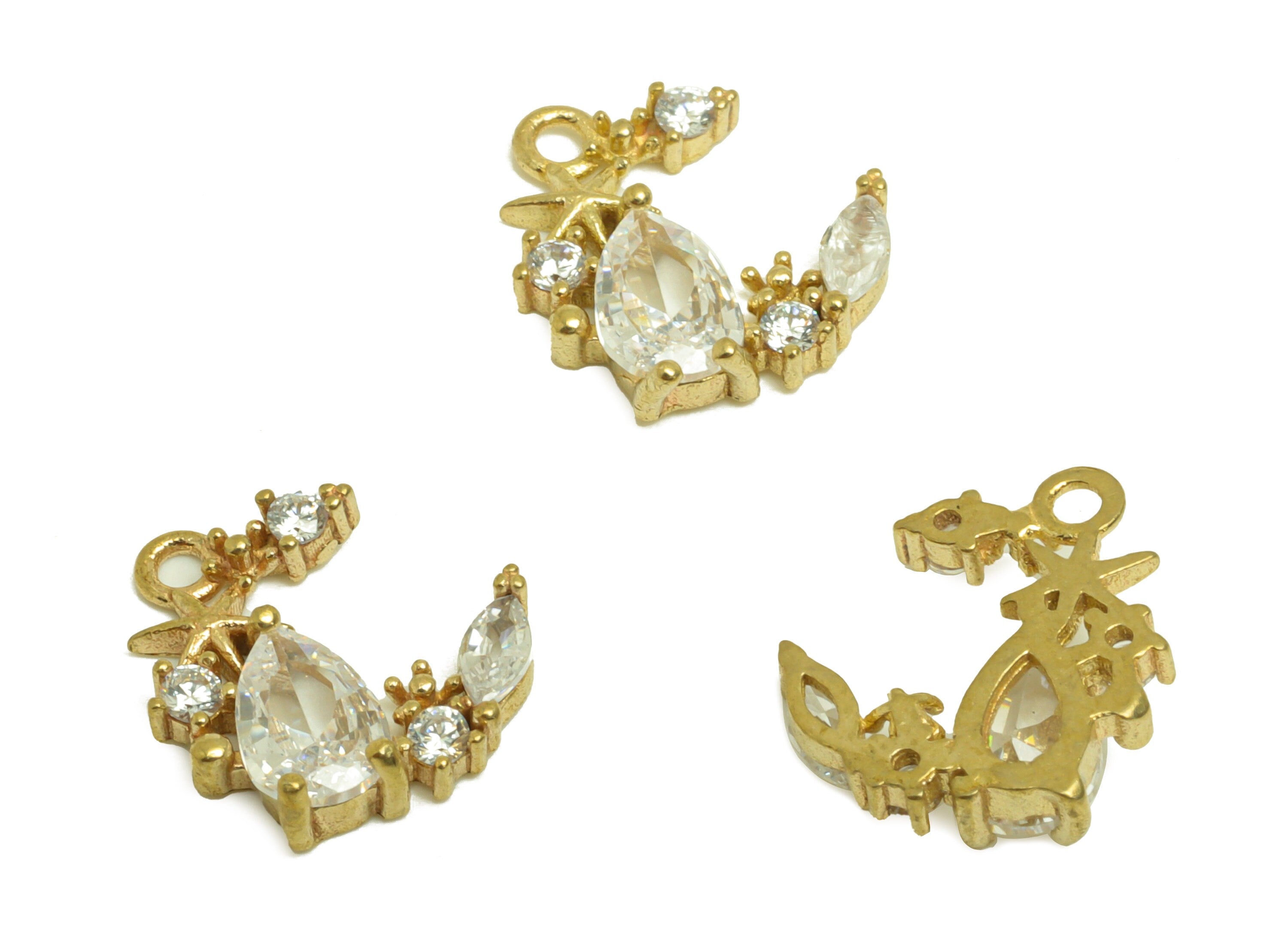 Brass CZ Crescent Earring Charm - Raw Brass Zircon Teardrop Earring Charm - Moon Marquise Earring Charm - 12.24x10.4x2.8mm -PP10704 - DOMEDBAZAAR