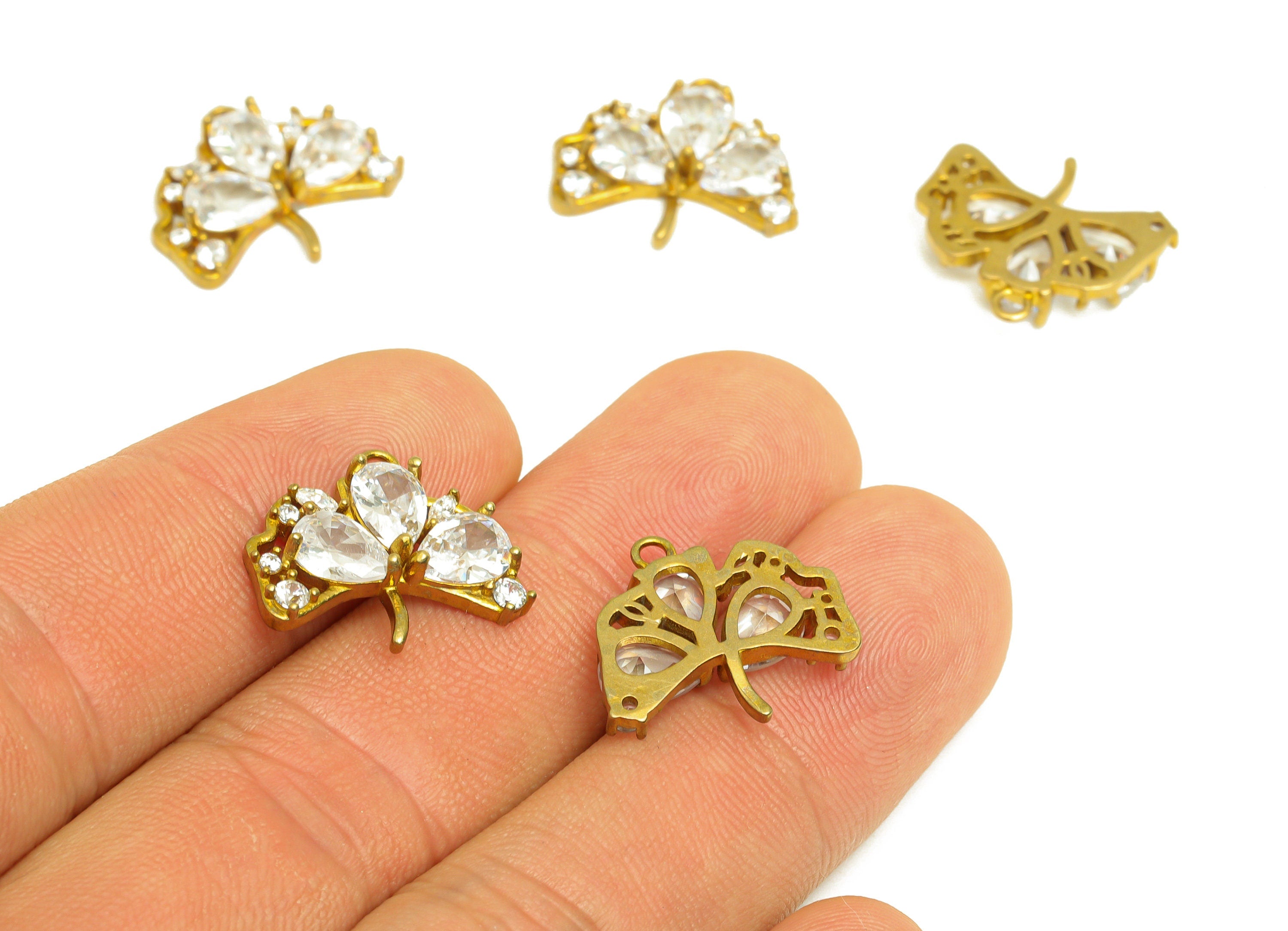 Brass CZ Ginkgo Earring Charm - Raw Brass Zircon Teardrop Earring Charm - Brass Leaf Earring Charm - For Pendant - 17.7x16x3.7mm - PP10697 - DOMEDBAZAAR