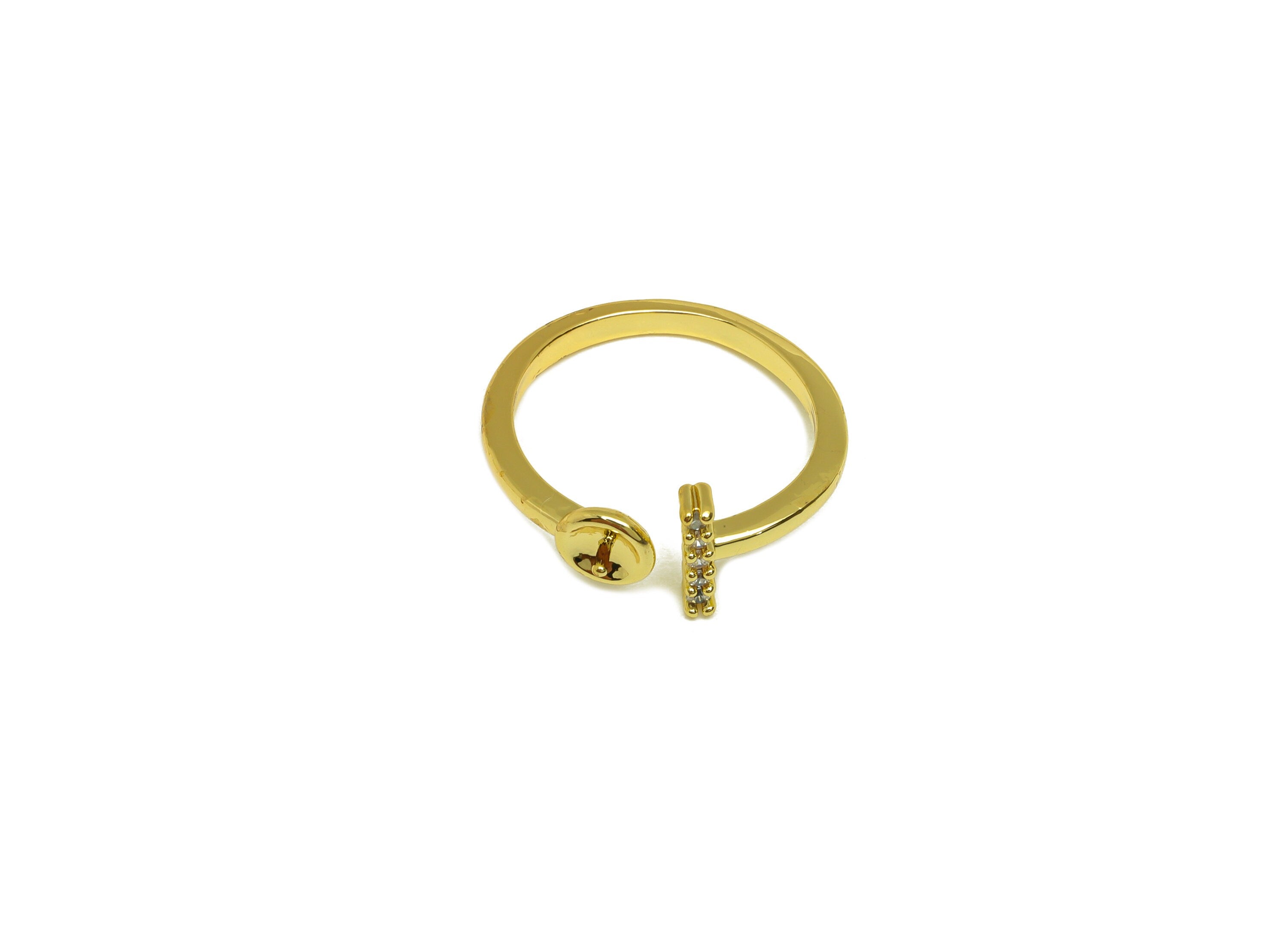 Brass CZ Open Ring - Brass Bar Ring - Brass Rings For Pearl - Zircon Adjustable Ring - 18K Real Gold Plating - 21x9.05x2.16mm - RGP6997 - DOMEDBAZAAR
