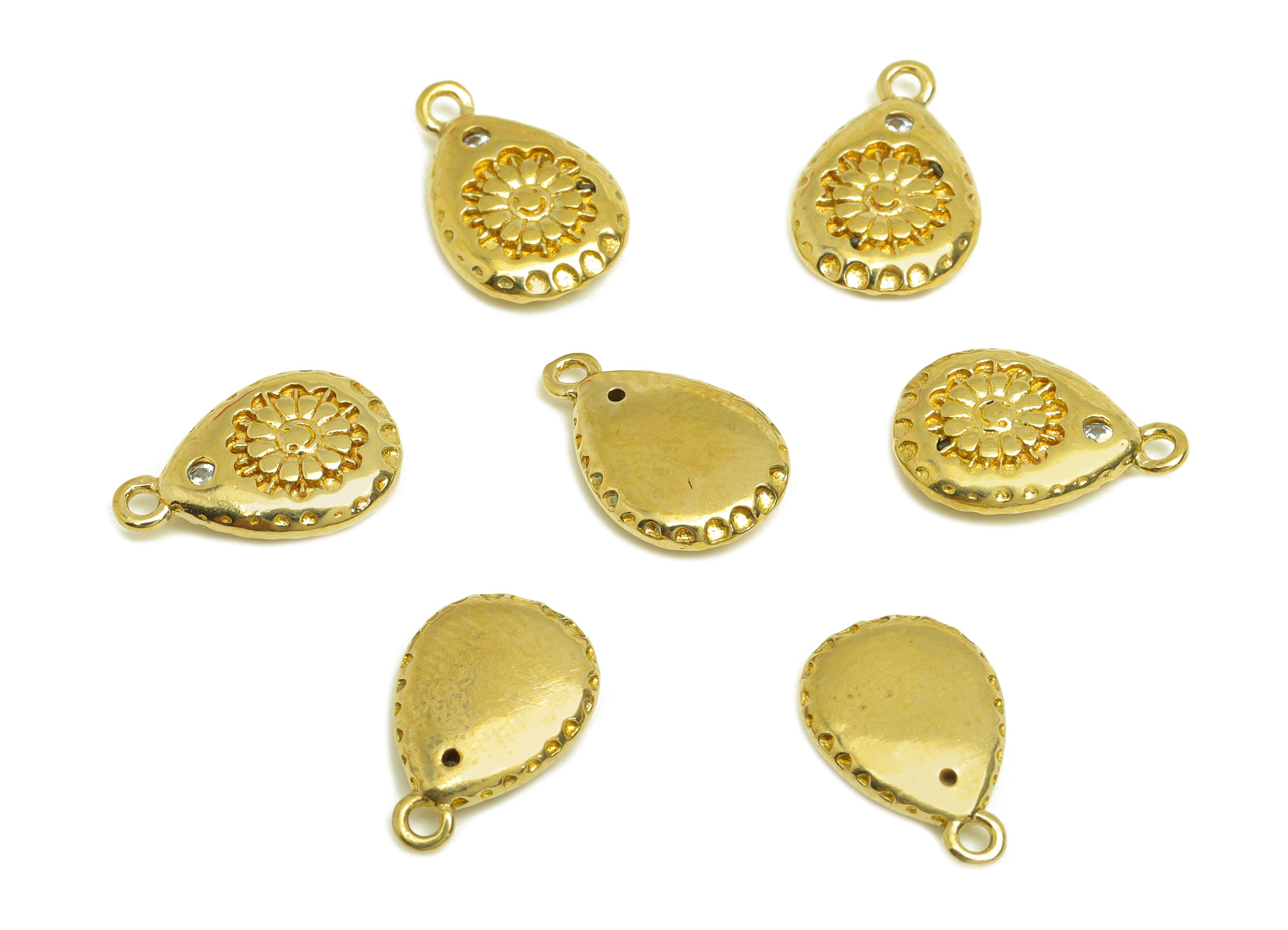 Brass CZ Flower Earring Charm - Raw Brass Zircon Daisy Happy Face Earring Charm -Teardrop Zircon Charm - For Pendant - 12.5x8x2mm - PP10712 - DOMEDBAZAAR