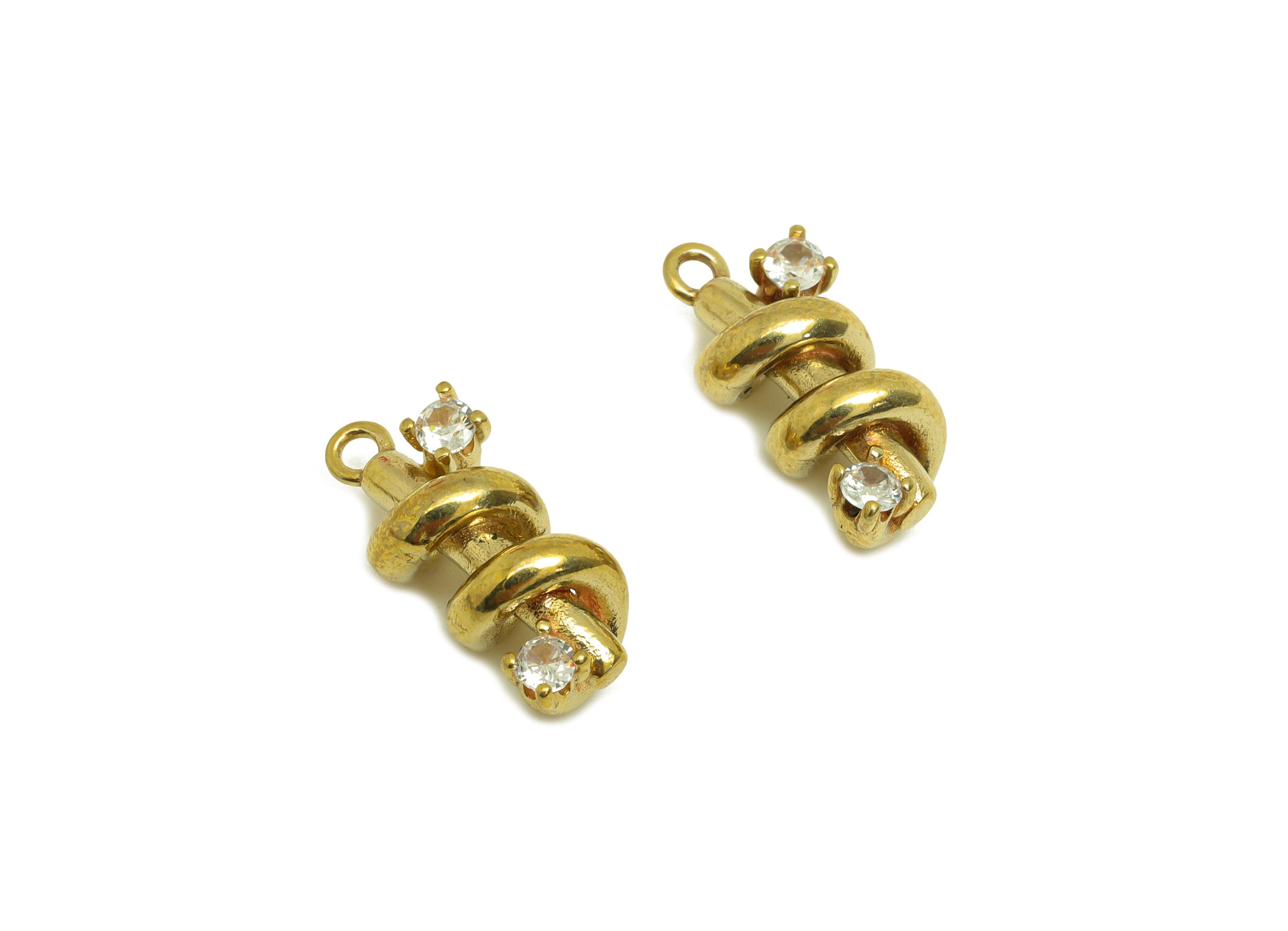 Brass CZ Wire Earring Charm - Raw Brass Zircon Spiral Earring Charm - Spring Stick Earring Charm - For Pendant - 16.1x6.8x6.8mm - PP10695 - DOMEDBAZAAR