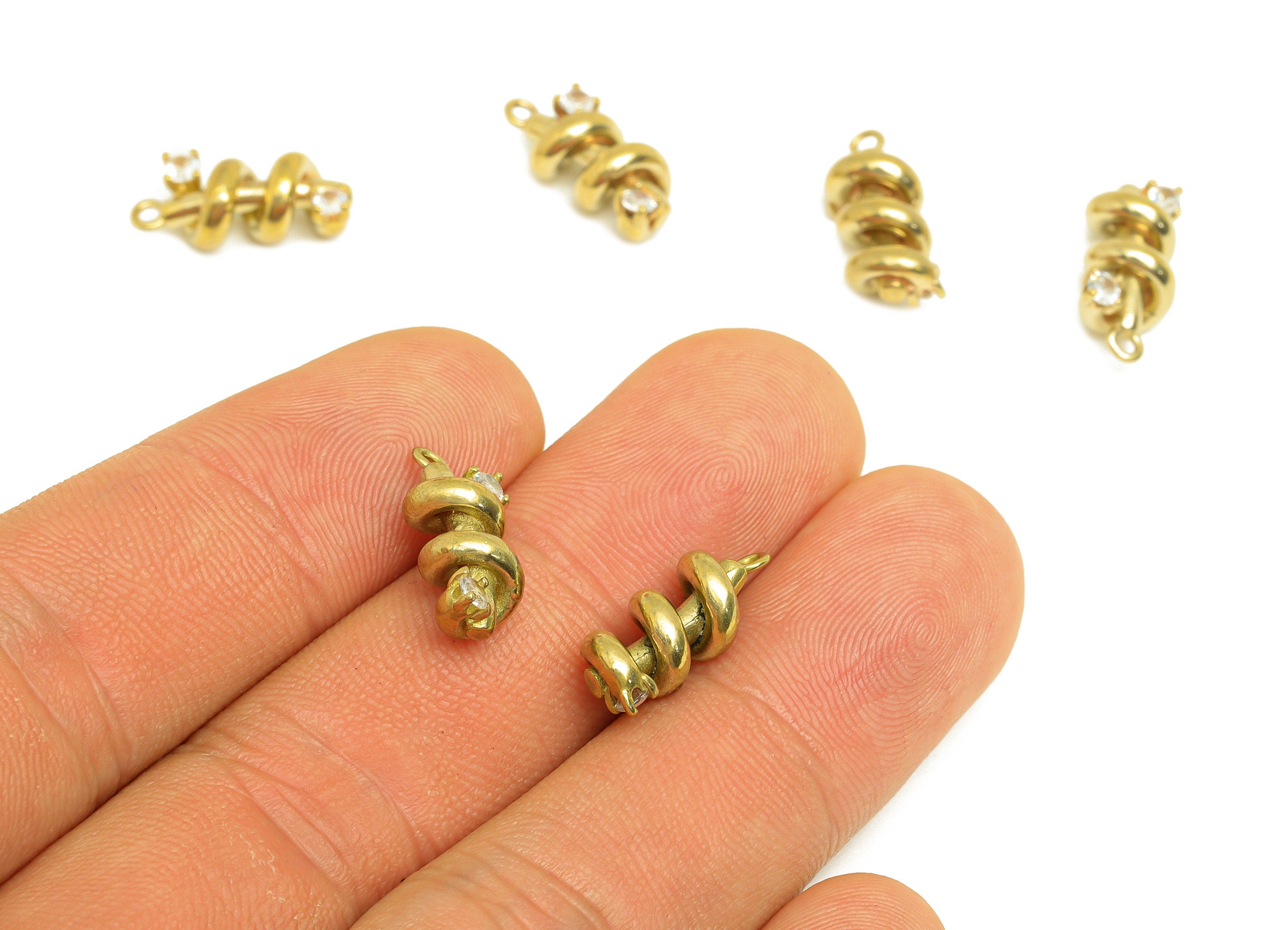 Brass CZ Wire Earring Charm - Raw Brass Zircon Spiral Earring Charm - Spring Stick Earring Charm - For Pendant - 16.1x6.8x6.8mm - PP10695 - DOMEDBAZAAR