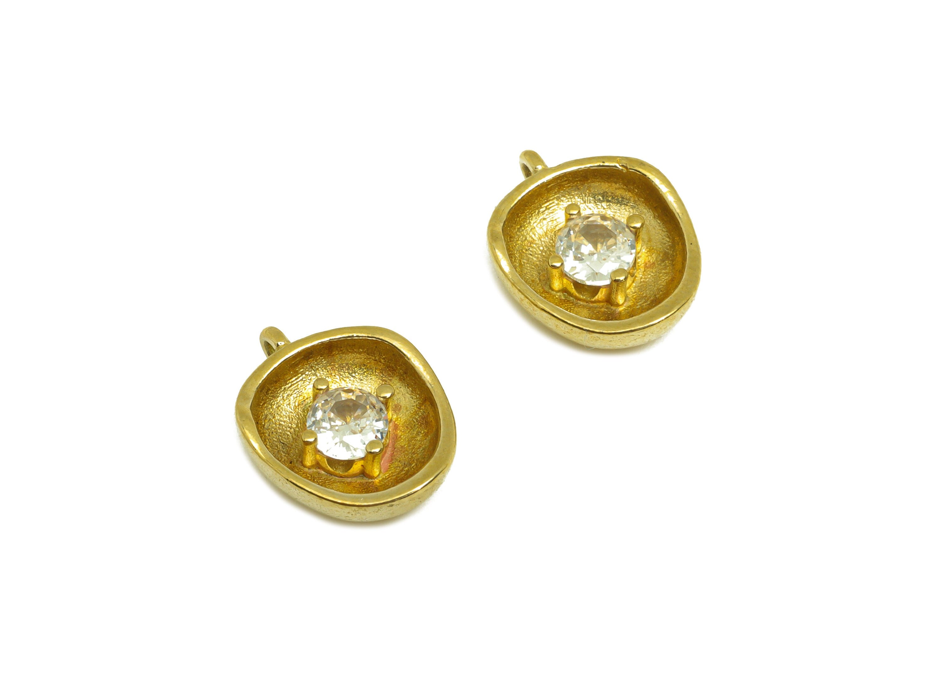 Brass CZ Geometry Earring Charm - Raw Brass Cubic Zircon Earring Charm - Brass Half Ball Earring Charm - 13x10x3.92mm - PP10732 - DOMEDBAZAAR