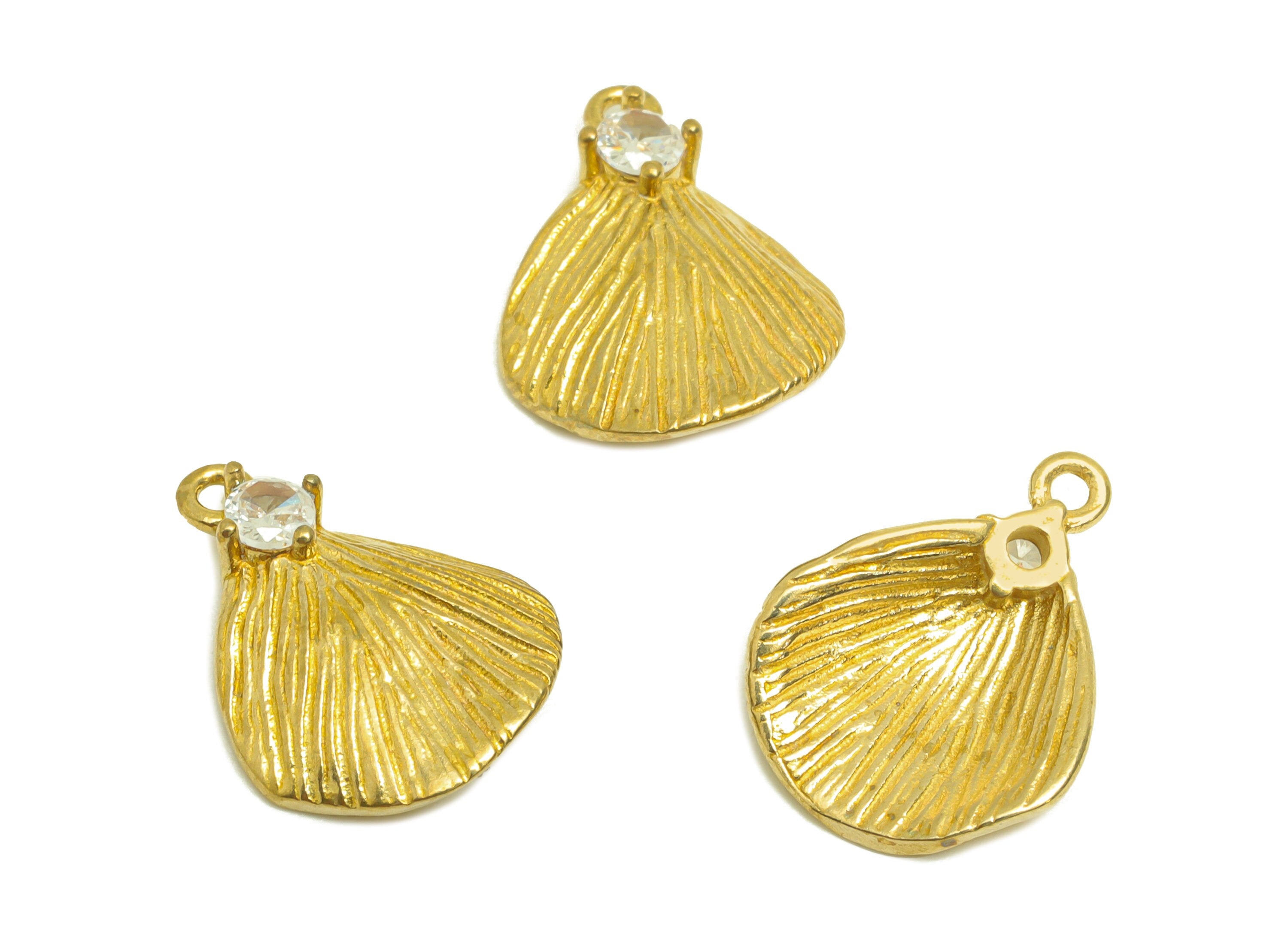 Brass CZ Leaf Earring Charm - Raw Brass Cubic Zircon Lotus Leaf Charm - Brass Bent Lotus Leaf Earring Charm - 11.75x15.5x3.72mm - PP10737 - DOMEDBAZAAR