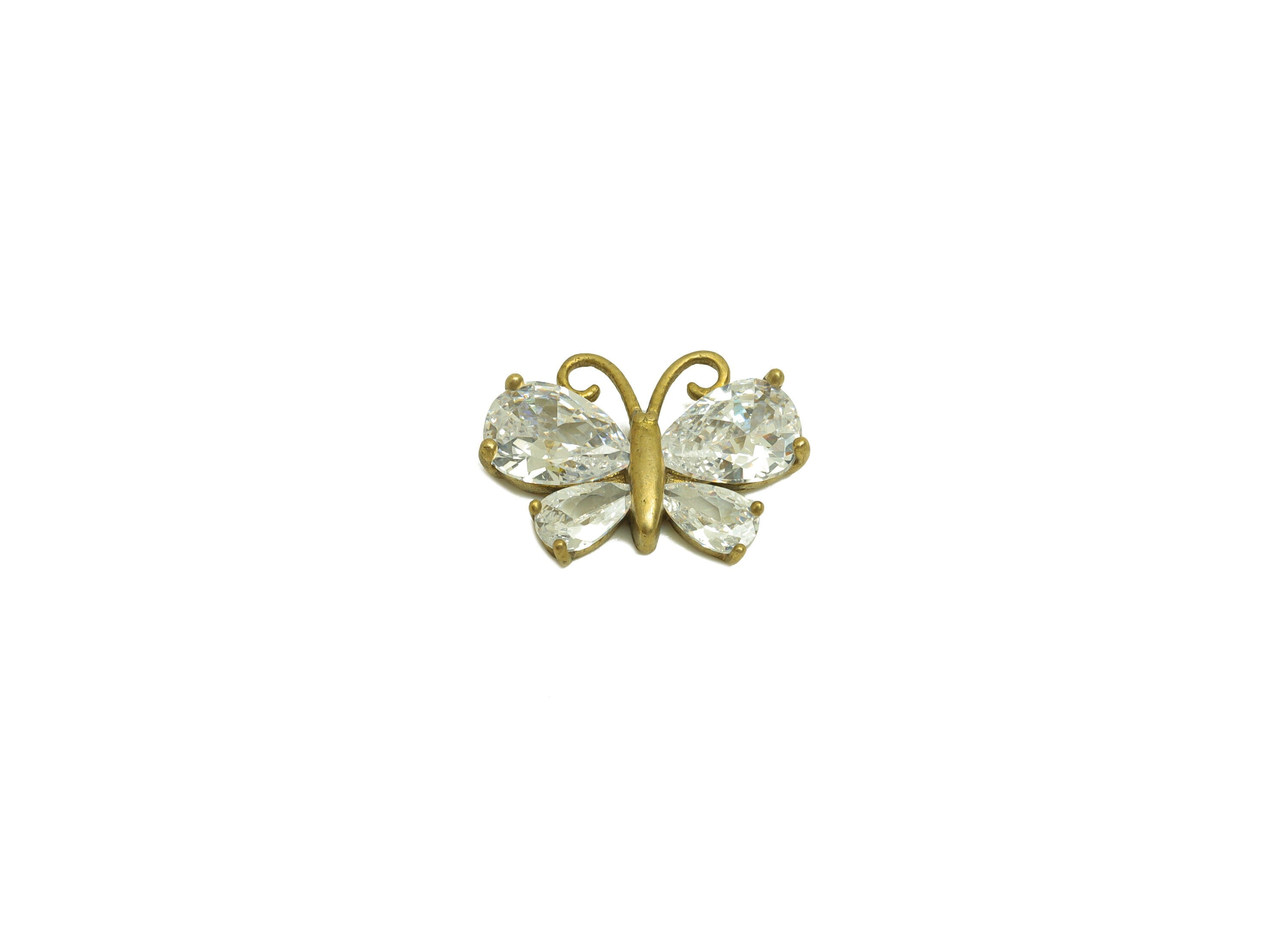 Brass CZ Butterfly Earring Charm - Raw Brass Cubic Zircon Teardrop Charm - Brass Drop Butterfly Zircon Earring Charm - 15.2x10x3mm - PP10690 - DOMEDBAZAAR