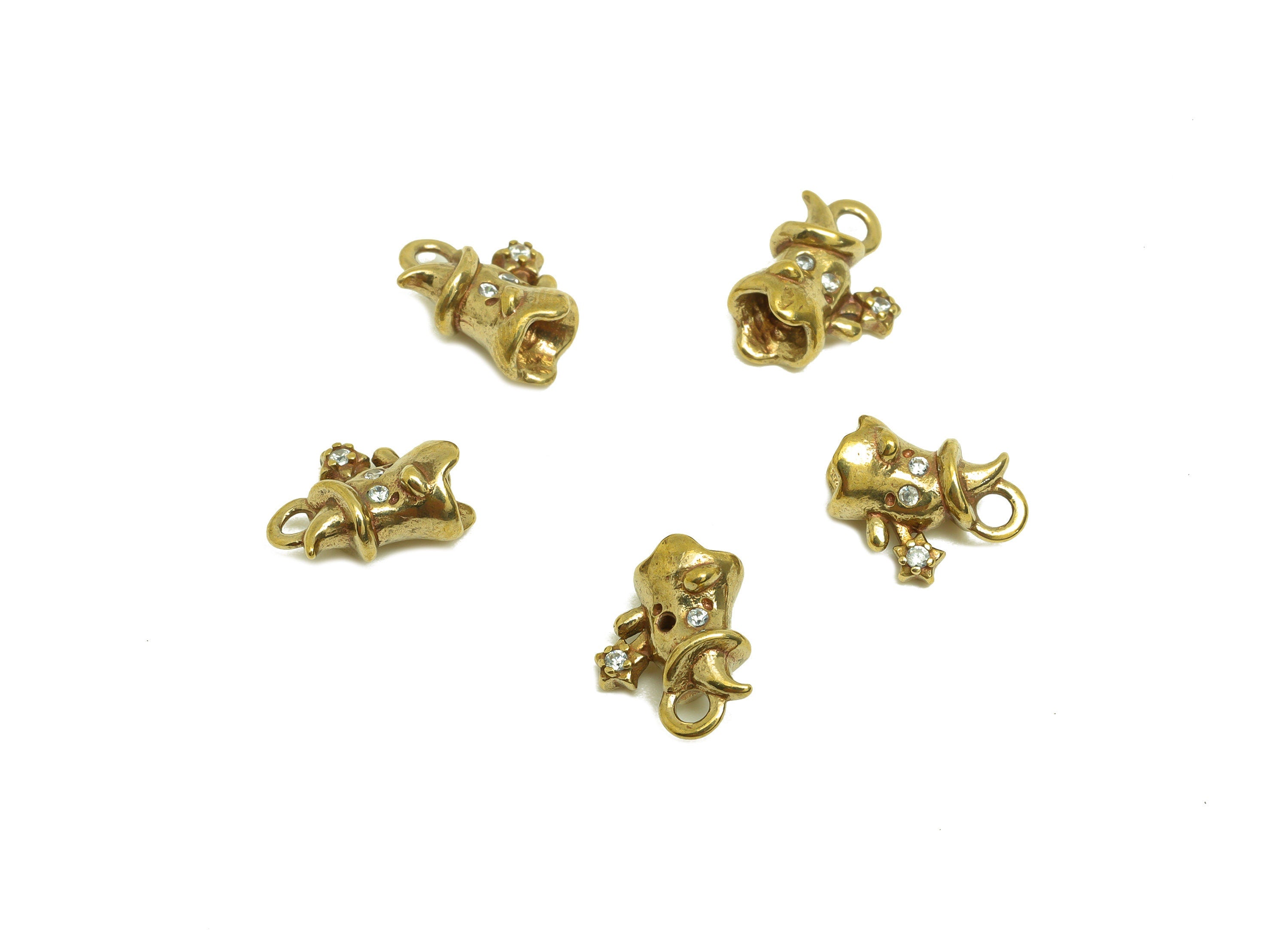 Brass CZ Ghost Earring Charm - Raw Brass Cubic Zircon Mini Ghost Charm - Brass Mini Star Zircon Earring Charm - 10.4x8.22x5.18mm - PP10731 - DOMEDBAZAAR