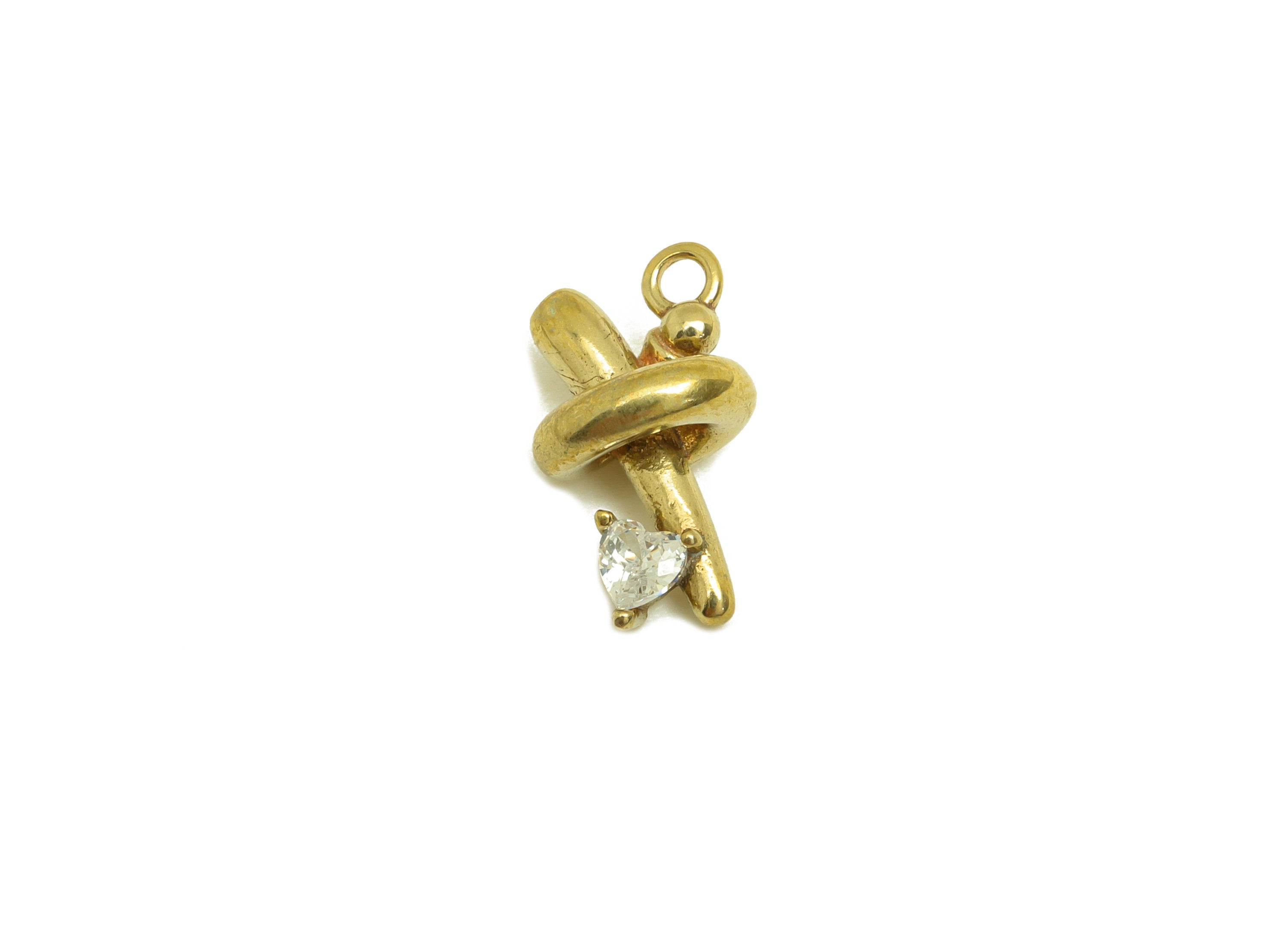 Brass CZ Stick Earring Charm - Raw Brass Cubic Zircon Twine Wire Charm - Brass Spiral Wire Stick Zircon Earring Charm - 12x7x6mm - PP10738 - DOMEDBAZAAR