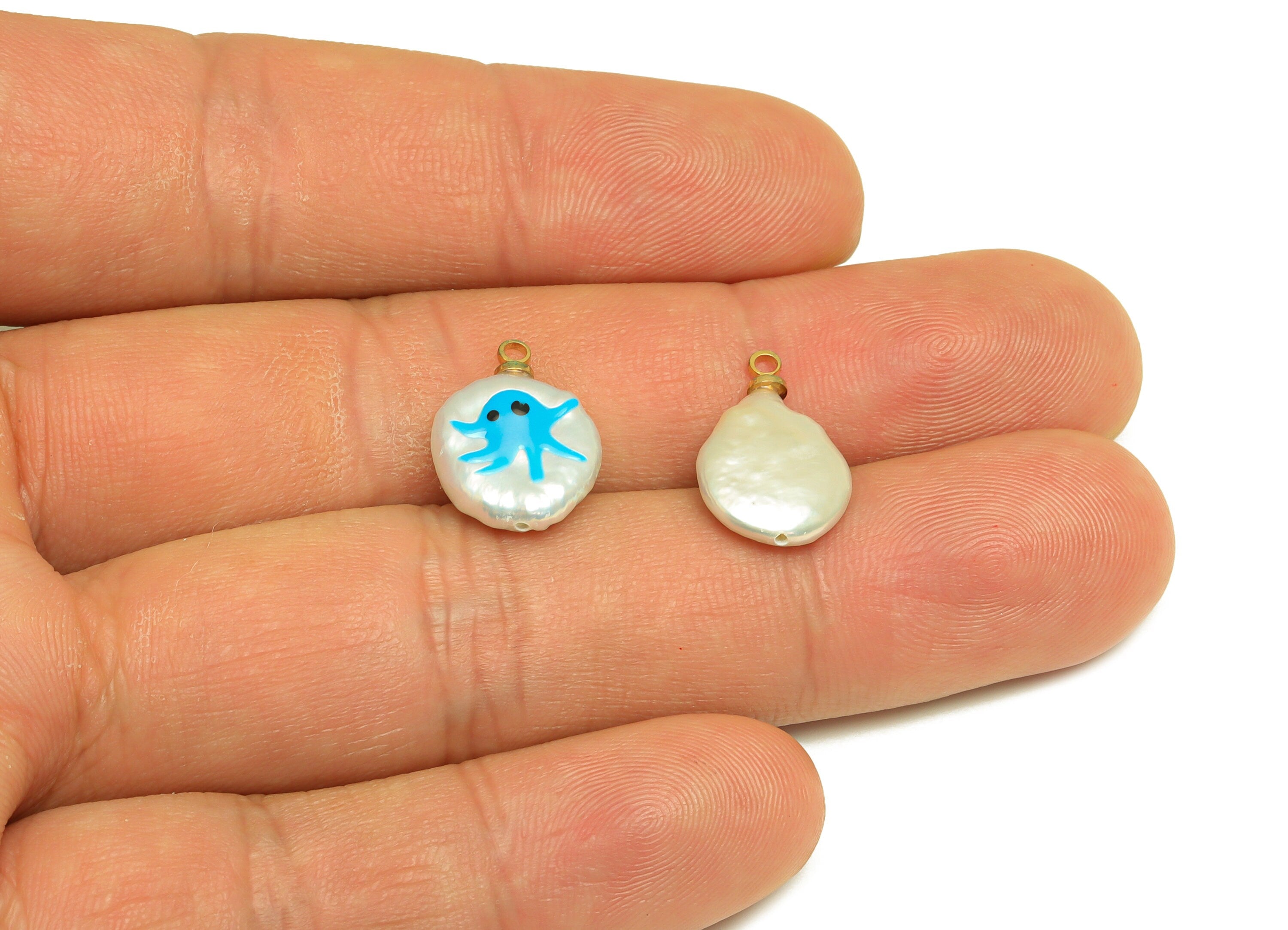 Natural Pearl Charm - Jellyfish Painted Earring Charm - Marine Pearl With Loop Charm - Pearl Pendant - DIY Making - 15x11.67x4.7mm - RGP7048 - DOMEDBAZAAR