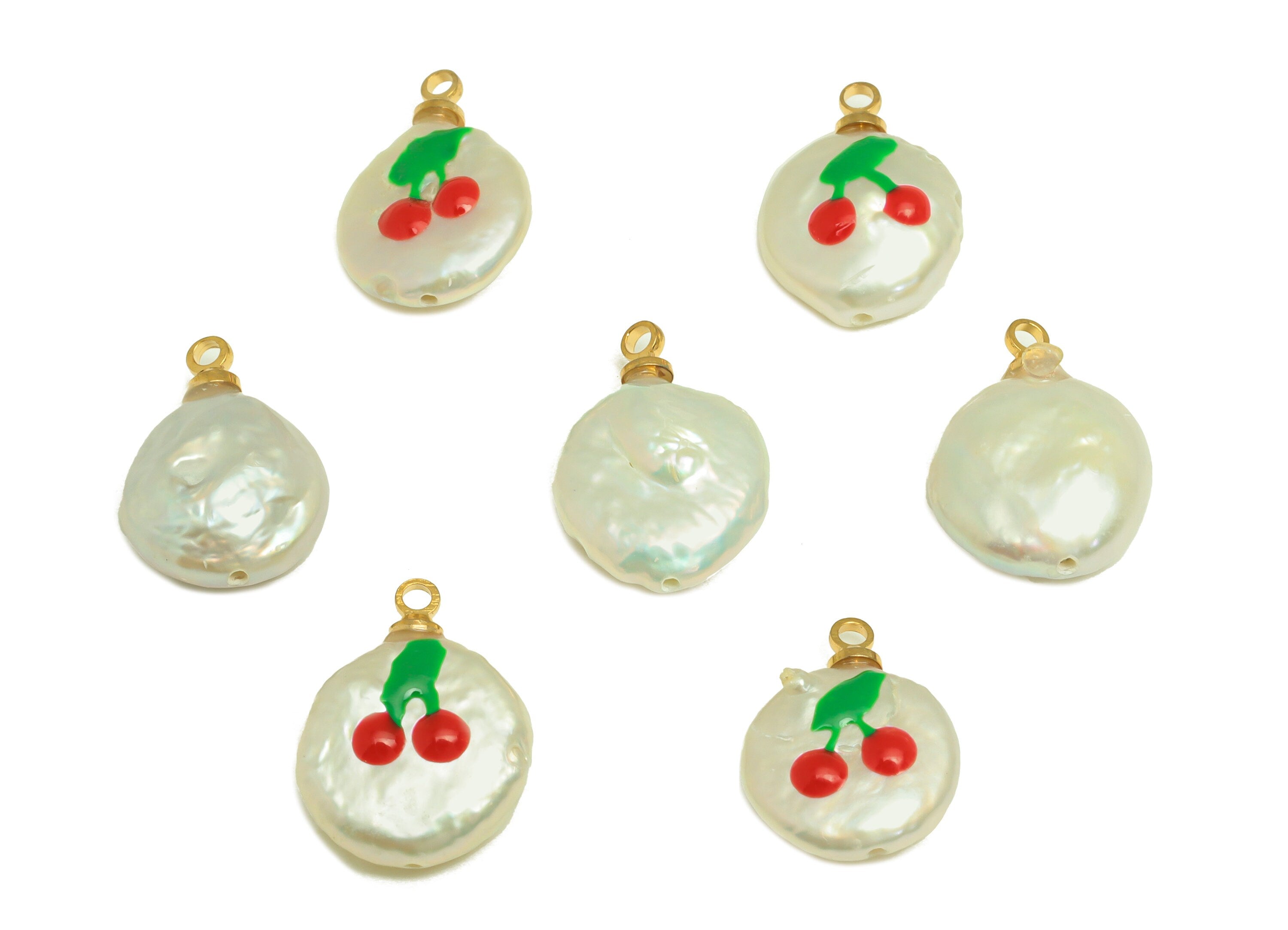 Natural Pearl Charm - Cherry Painted Earring Charm - Fruit Pearl With Loop Charm - Pearl Pendant - DIY Making - 16x14.03x4.44mm - RGP7050 - DOMEDBAZAAR