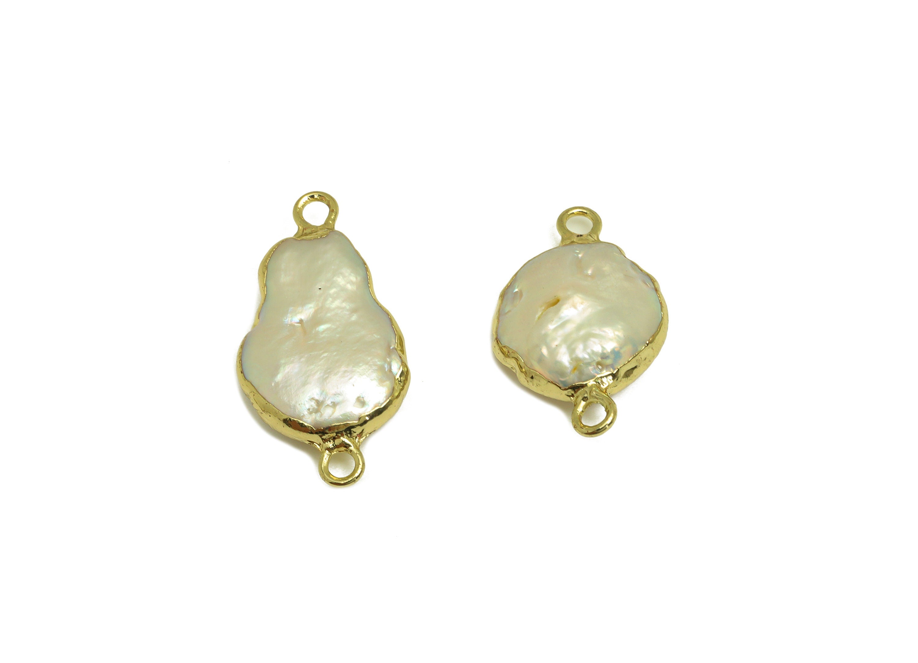 Natural Pearl Connector - White Pearl Earring Charm - Teardrop Pearl Connector - DIY Making - Gold Plated - 24.6x13x6mm - RGP7055 - DOMEDBAZAAR