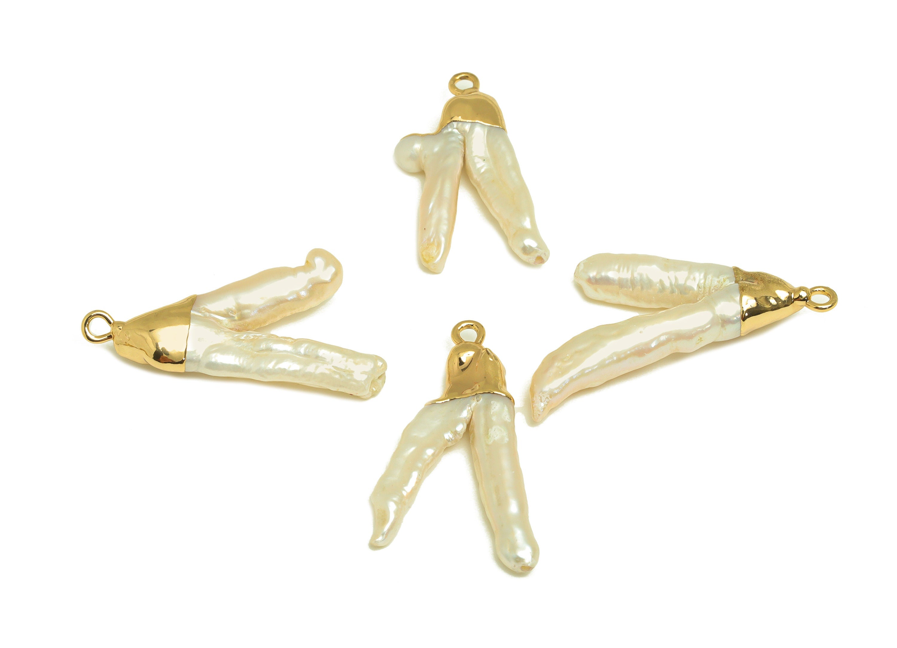 Natural Pearl Charm - Stick Earring Charm - irregular Pearl Charm - DIY Making - Gold Plating - 28.37x15.55x3.92mm - RGP7056 - DOMEDBAZAAR