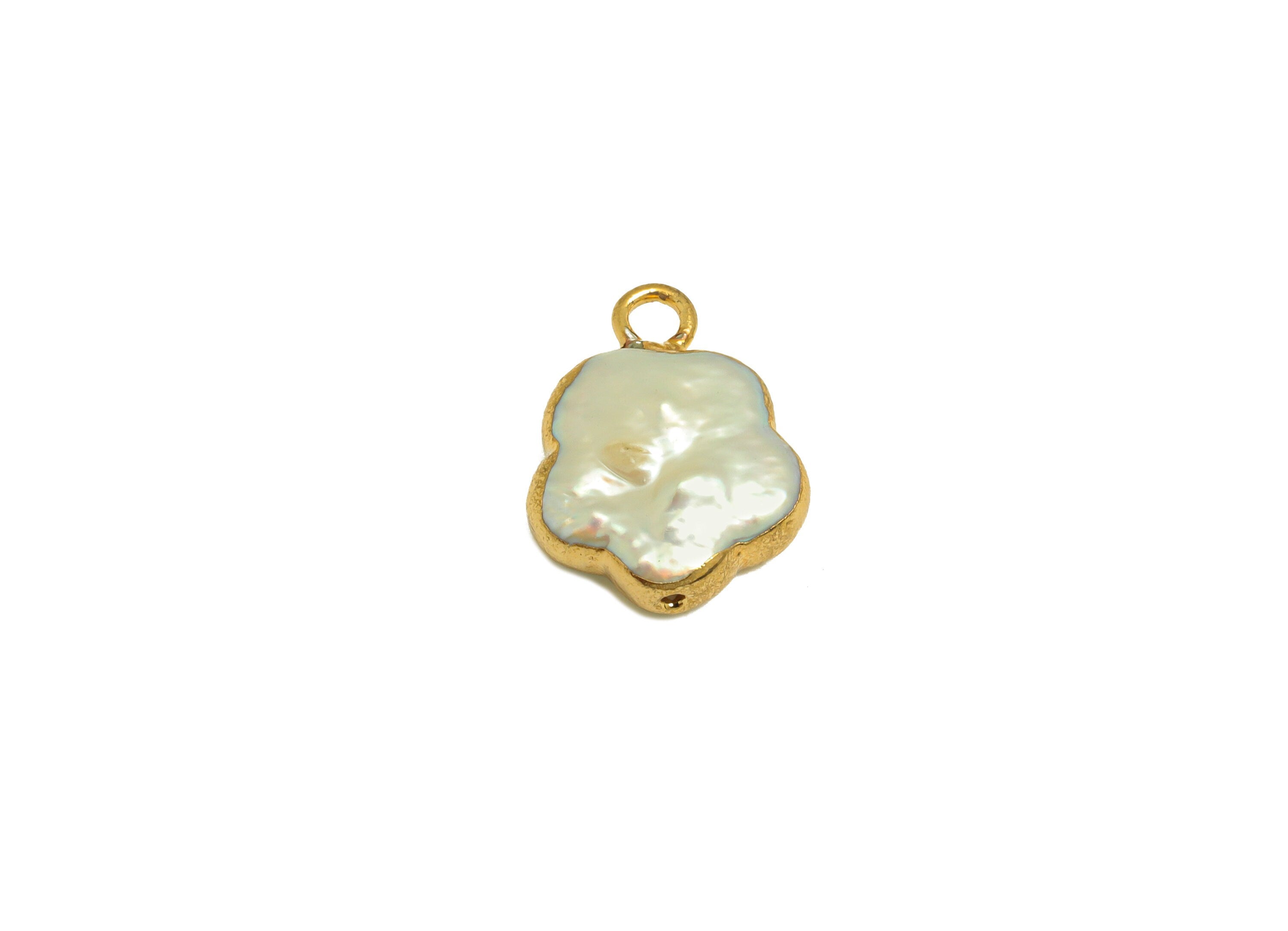 Natural Pearl Charm - Flower Earring Charm - Flower Pearl Charm - DIY Making - Pearl Gold Plating - 14.53x11.2x3.62mm - RGP7058 - DOMEDBAZAAR