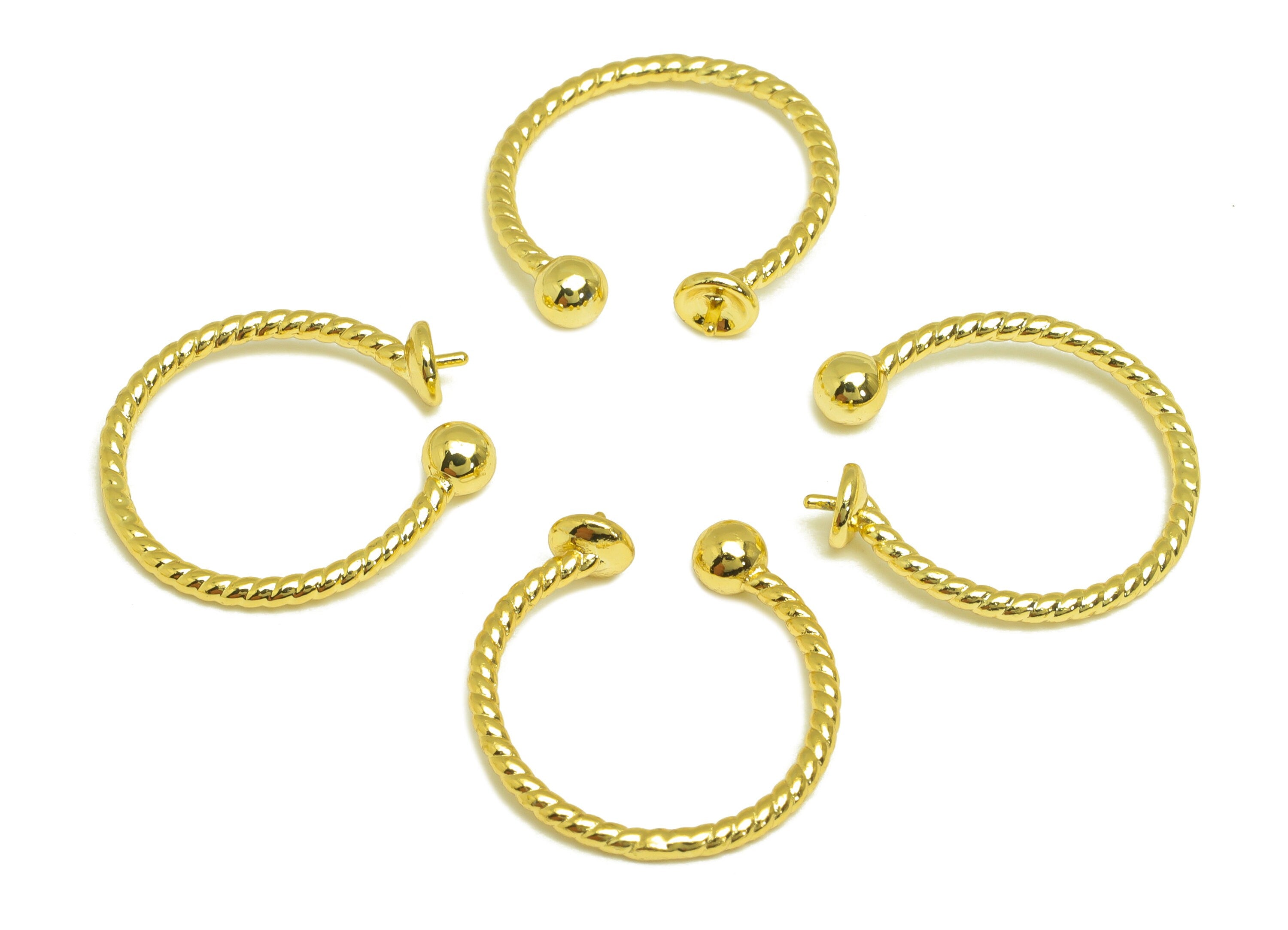 Brass Open Ring - Brass Textured Cable Ring - Brass Rings For Pearl - Bead Adjustable Ring - 18K Real Gold Plating - 19.93x4x1mm - RGP7029 - DOMEDBAZAAR