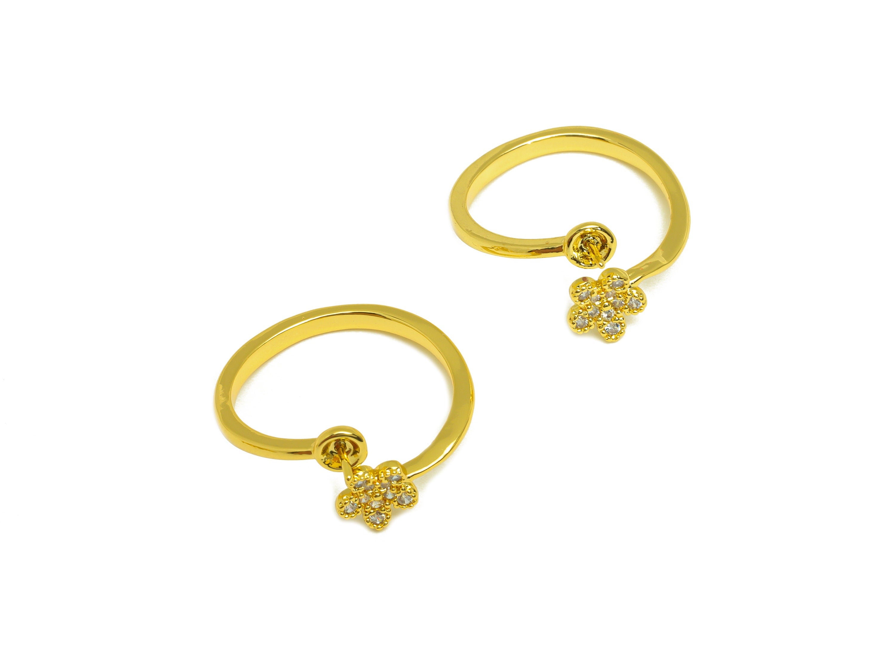 Brass CZ Open Ring - Brass Flower Ring - Brass Rings For Pearl - Cubic Zircon Adjustable Ring - 18K Real Gold Plating - 20x10x2mm - RGP7027 - DOMEDBAZAAR
