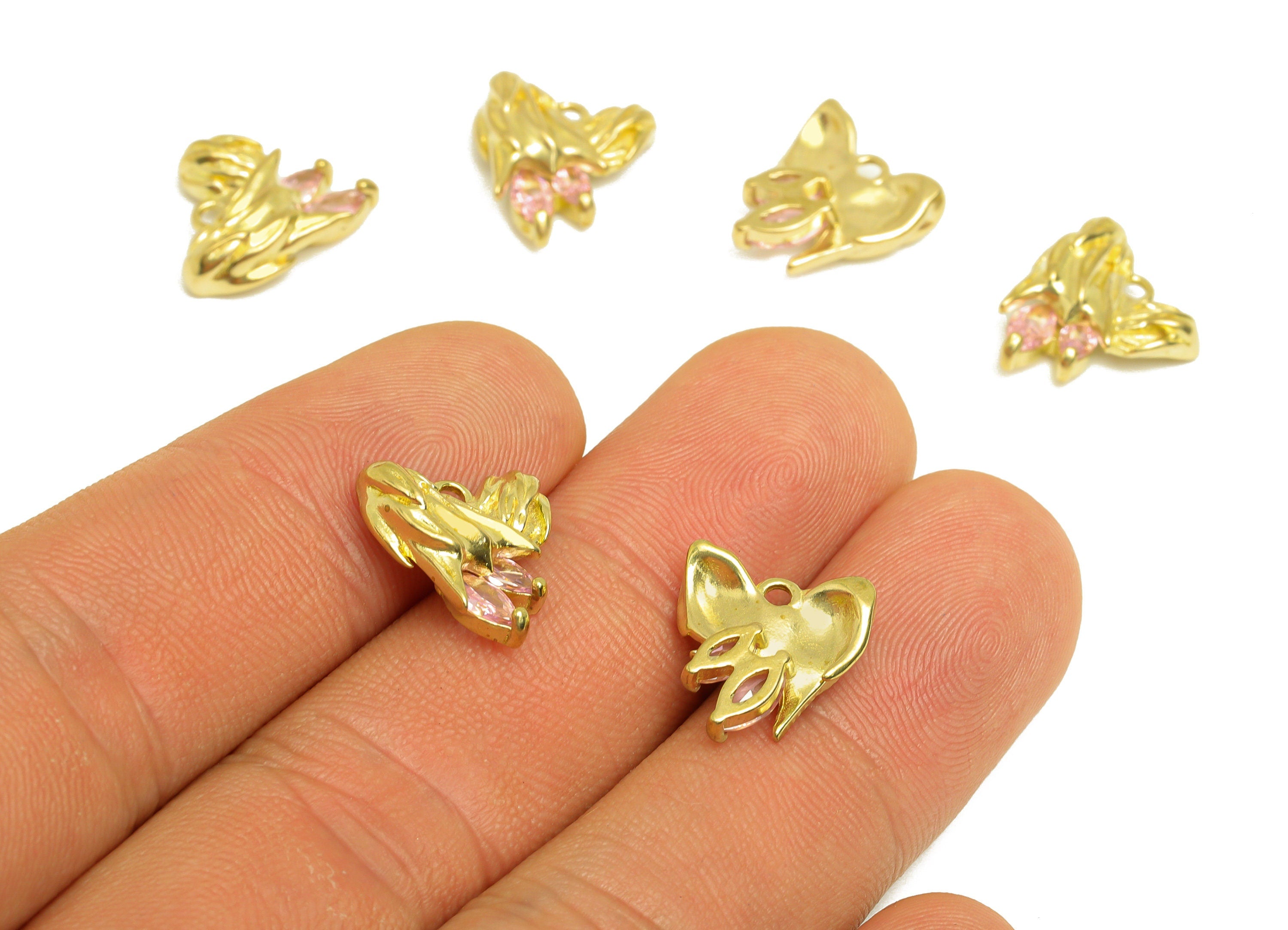 Brass CZ Textured Earring Charm - Raw Brass Cubic Zircon Marquise Charm - Brass Pink Marquise Zircon Earring Charm - 13.7x12.3x4mm - PP10694 - DOMEDBAZAAR