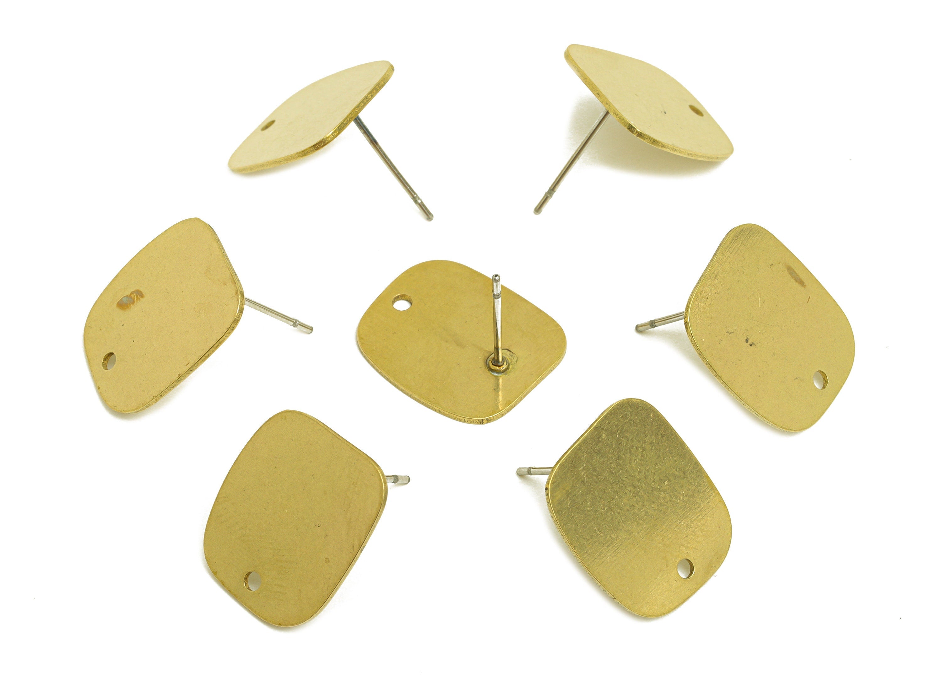 Brass Geometry Earring Post - Raw Brass Oval Rectangle Earring Post - Brass Geometry Earring Post With Hole - Laser Cut - 16x13x1mm -PP10744 - DOMEDBAZAAR