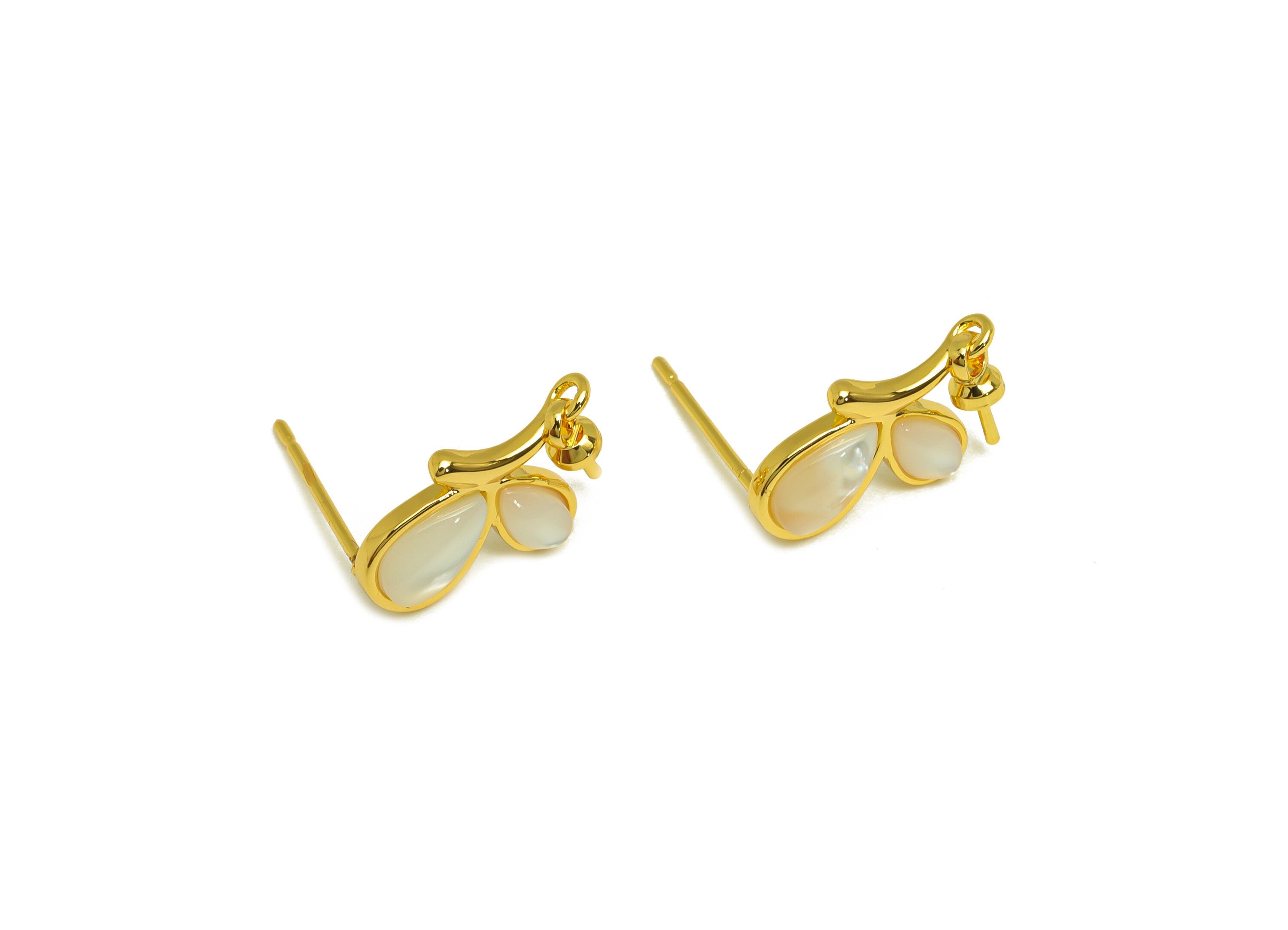 Brass Butterfly Earring Stud - Brass Earring Post For Pearl - Animal Earring Post - Pearl Setting - 18K Real Gold Plating - 18x8x1mm-RGP7037 - DOMEDBAZAAR