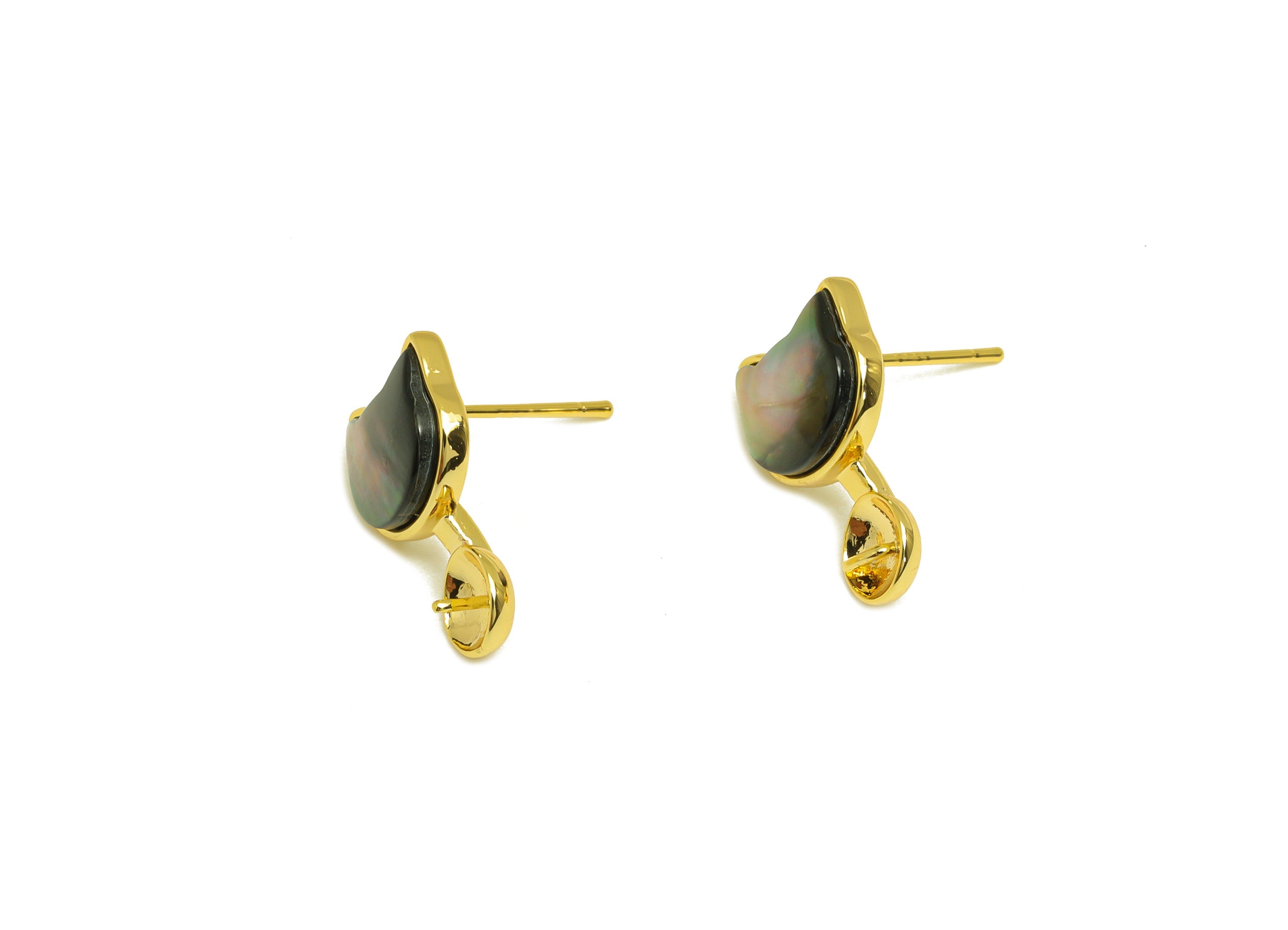 Brass Cat Earring Stud - Brass Cat Earring Post For Peal - Zircon Earring Post - Pearl Setting - 18K Real Gold Plating - 17x11x1mm - RGP7035 - DOMEDBAZAAR