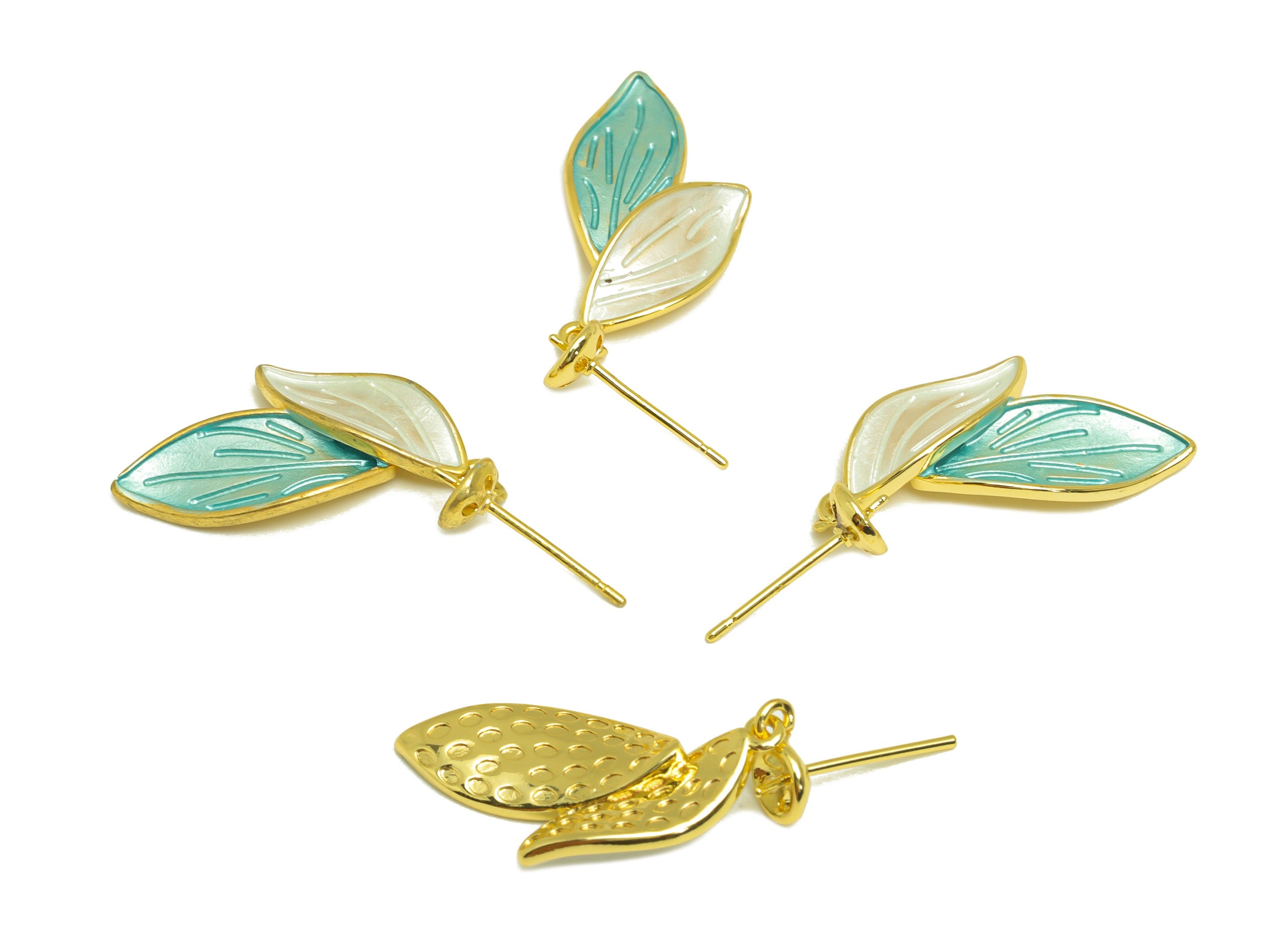 Brass Leaf Earring Stud - Brass Botanical Earring Post For Pearl - Pearl Setting - 18K Real Gold Plating - 25.36x12.83x0.8mm - RGP7033 - DOMEDBAZAAR