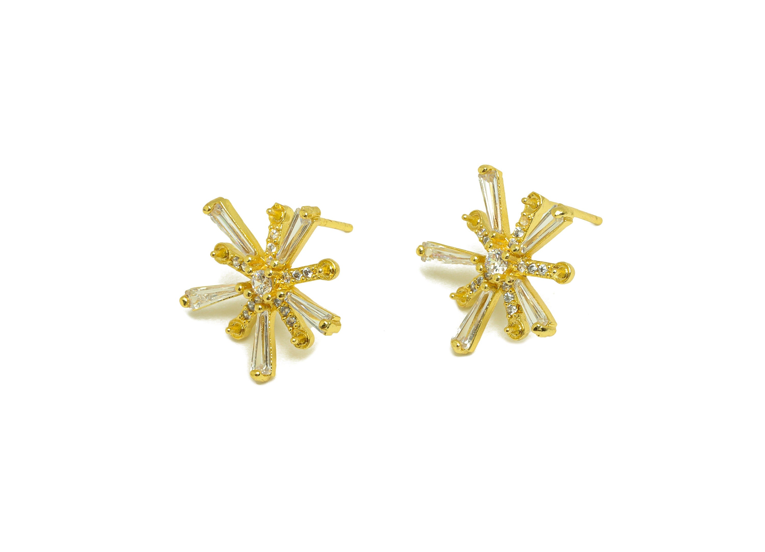 Brass CZ Flower Earring Stud - Brass Trapezoid Cubic Zircon Post For Pearl - Pearl Setting - 18K Real Gold Plating - 17x17x0.8mm - RGP7032 - DOMEDBAZAAR