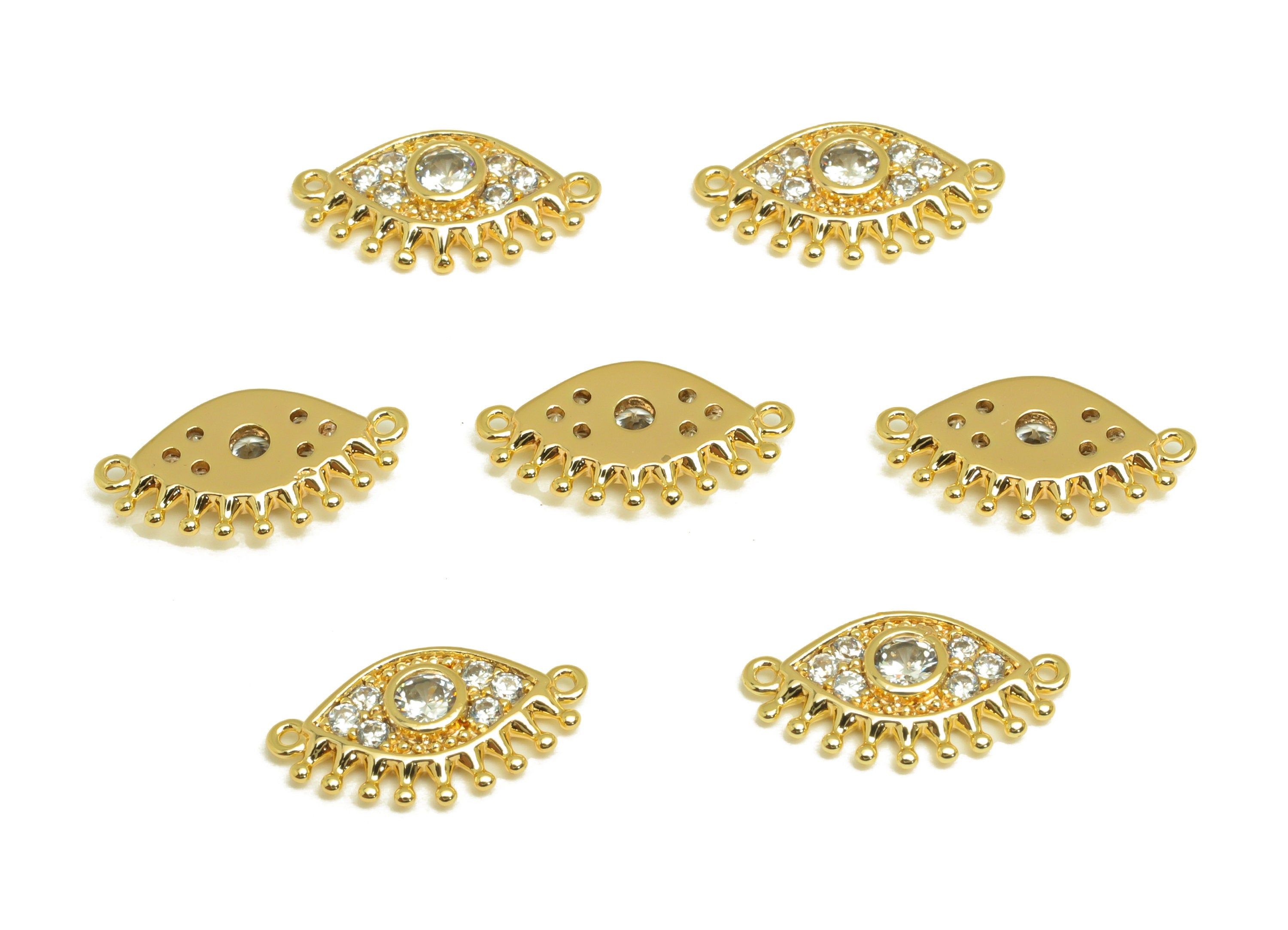 Brass CZ Eye Connector - Brass Eye Cubic Zircon Charm - Brass Eyelash Earring Charms - 18K Real Gold Plating - 14.91x8.25x2mm - RGP7059 - DOMEDBAZAAR