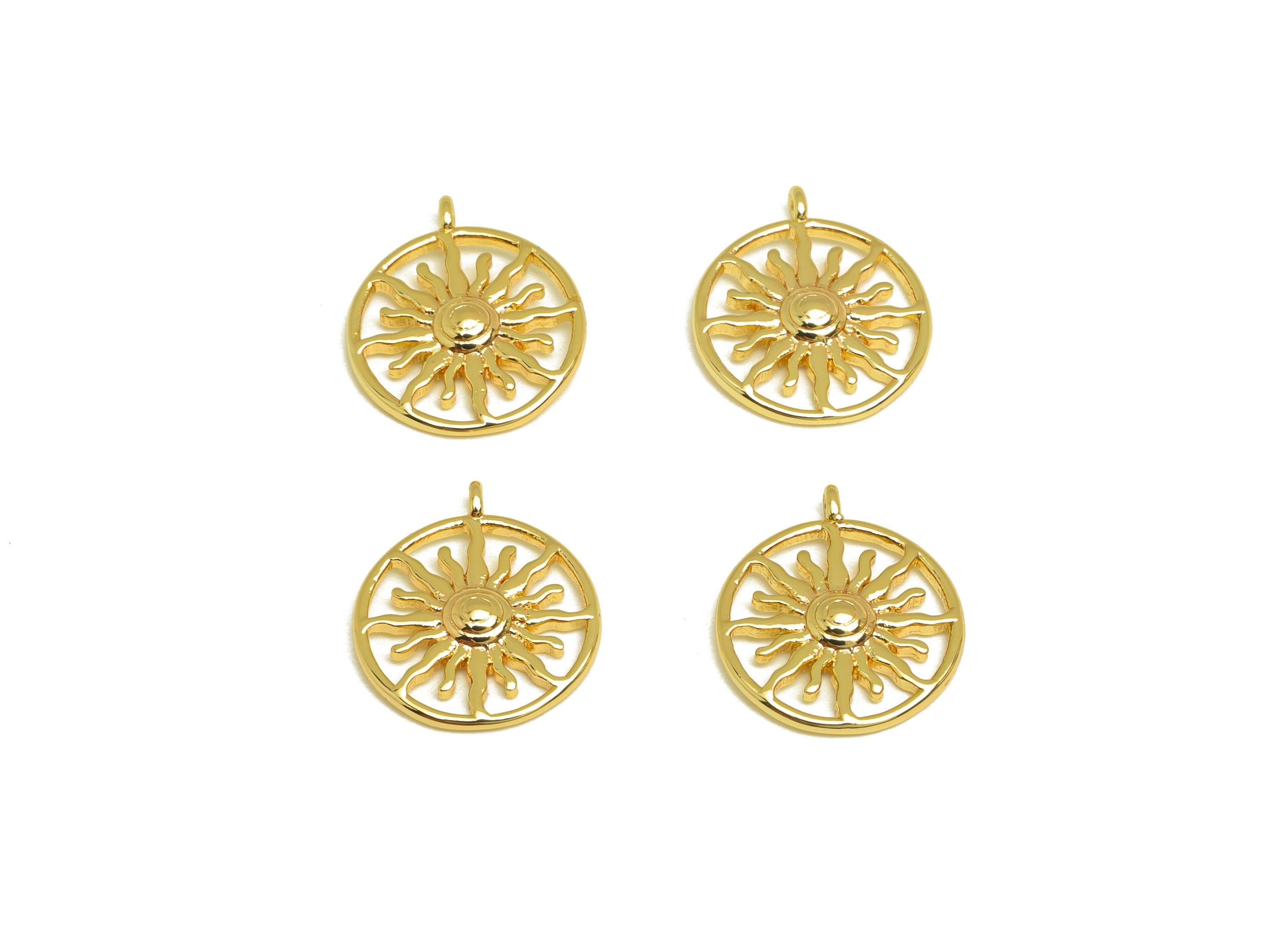 Brass Sun Earring Charm - Brass Sunshine Earring Charm - Brass Round Sun Earring Charm - 18K Real Gold Plating - 15.94x13.38x2mm - RGP7072 - DOMEDBAZAAR