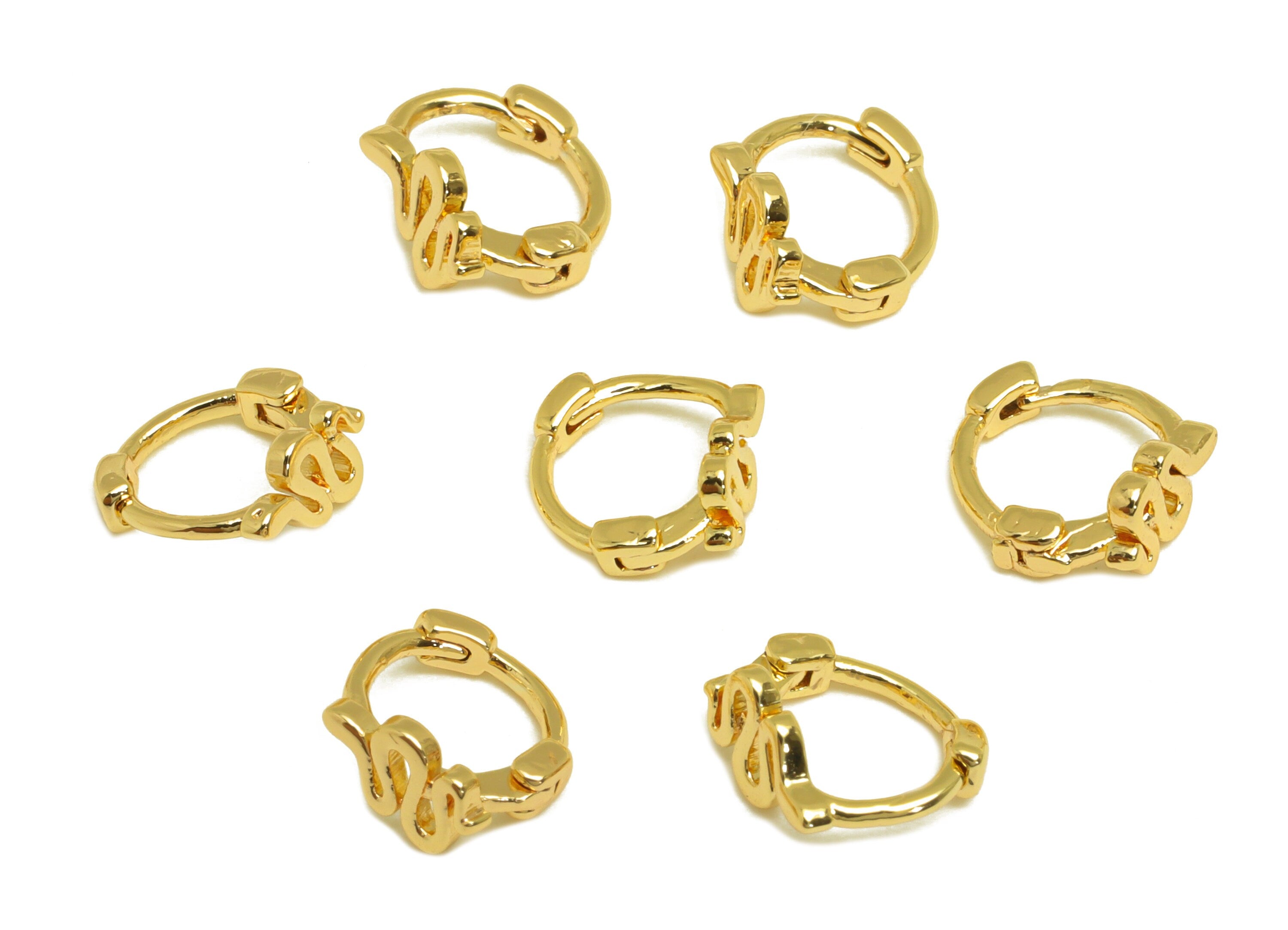Brass Snake Hoop Earring - Brass Mini Hoop Earring - Brass Snake Huggie Hoop Earring - 18K Real Gold Plating - 8.09x8.07x0.77mm - RGP7060 - DOMEDBAZAAR