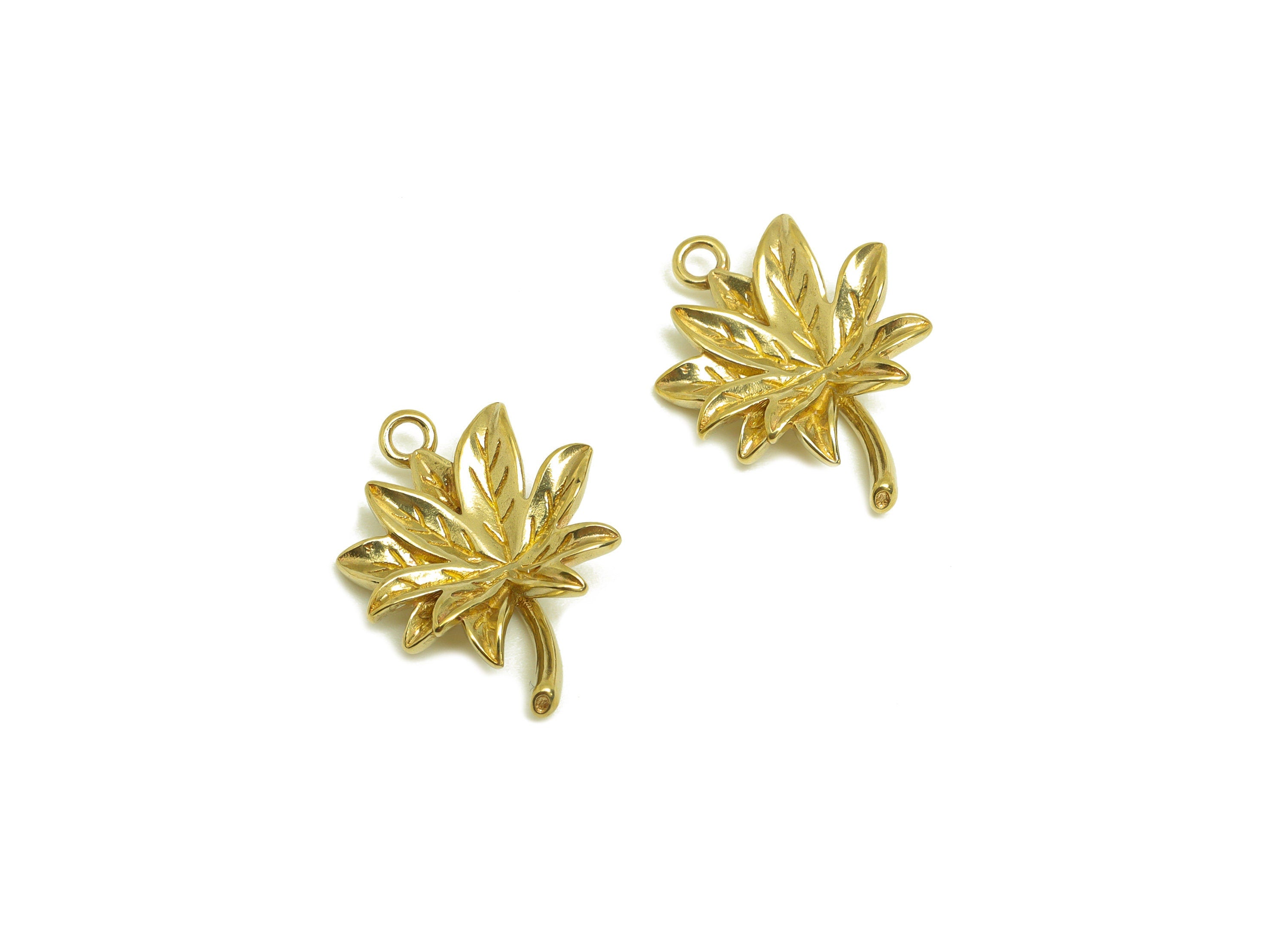 Brass Leaf Earring Charm - Raw Brass Textured Maple Leaf Earring Charm - Brass Botanical Pendant - For Necklace - 18.6x13.9x3.4mm - PP10729 - DOMEDBAZAAR