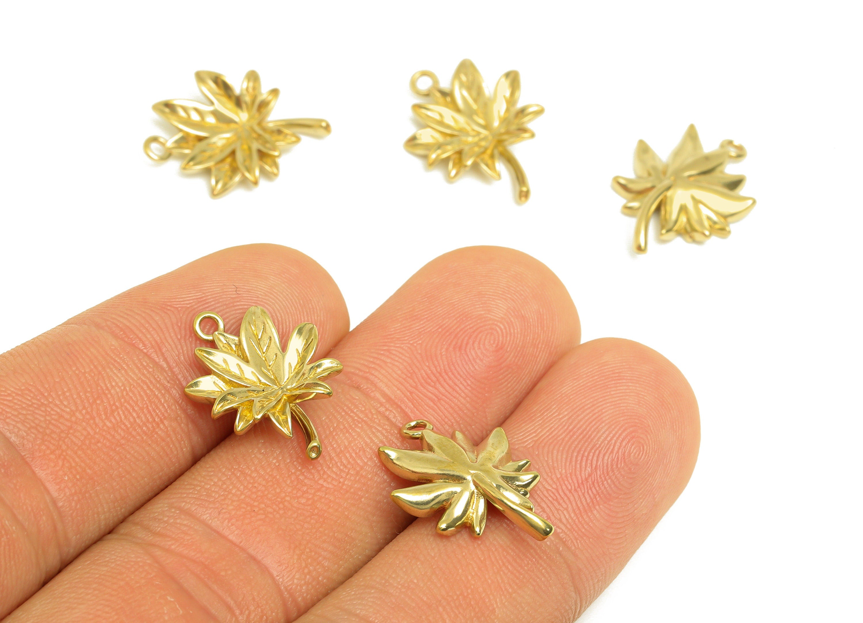 Brass Leaf Earring Charm - Raw Brass Textured Maple Leaf Earring Charm - Brass Botanical Pendant - For Necklace - 18.6x13.9x3.4mm - PP10729 - DOMEDBAZAAR