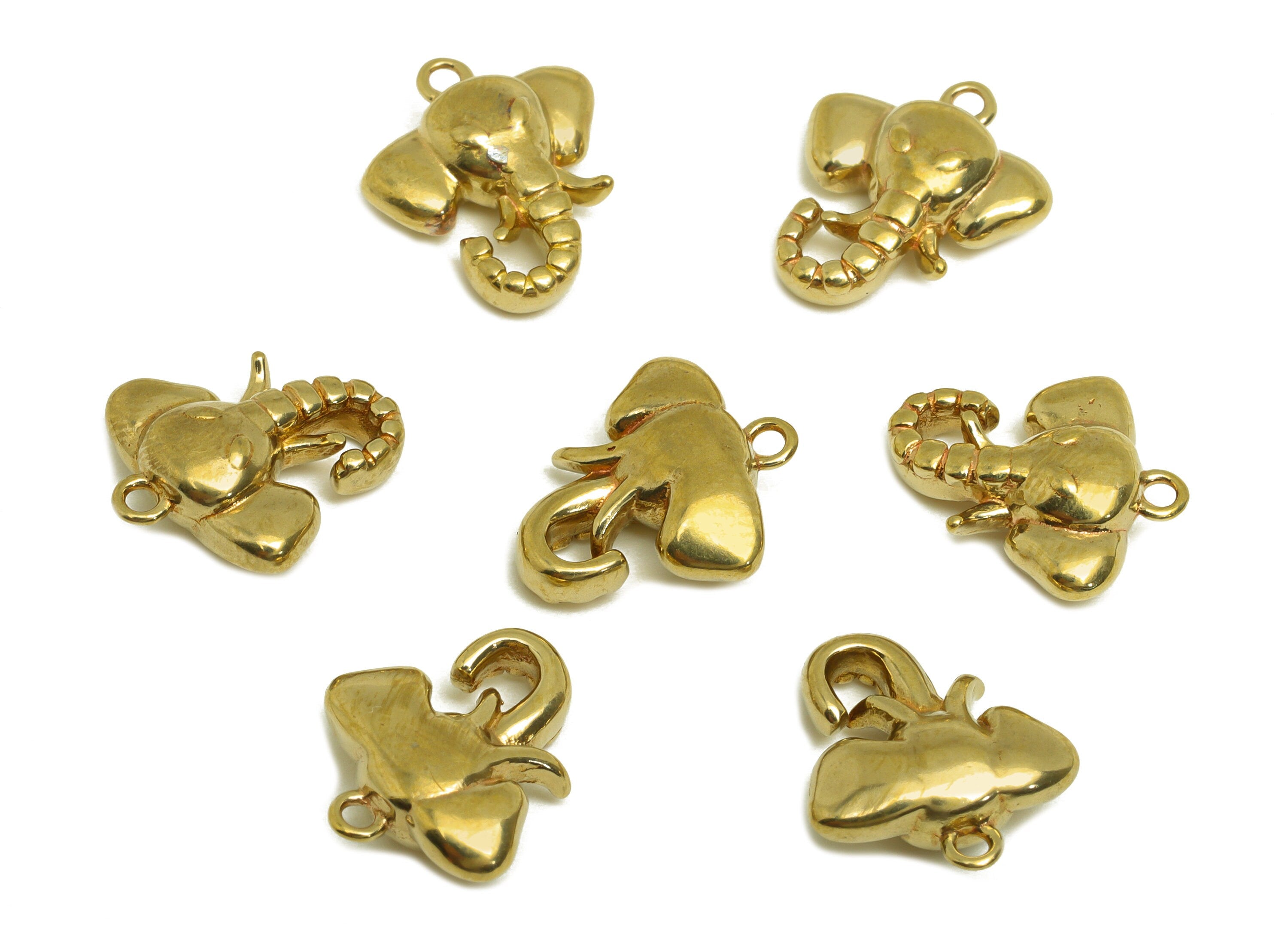 Brass Elephant Earring Charm - Raw Brass Animal Earring Charm - Brass Figure Elephant Earring Charm - For Necklace - 14.33x12x4mm - PP10718 - DOMEDBAZAAR