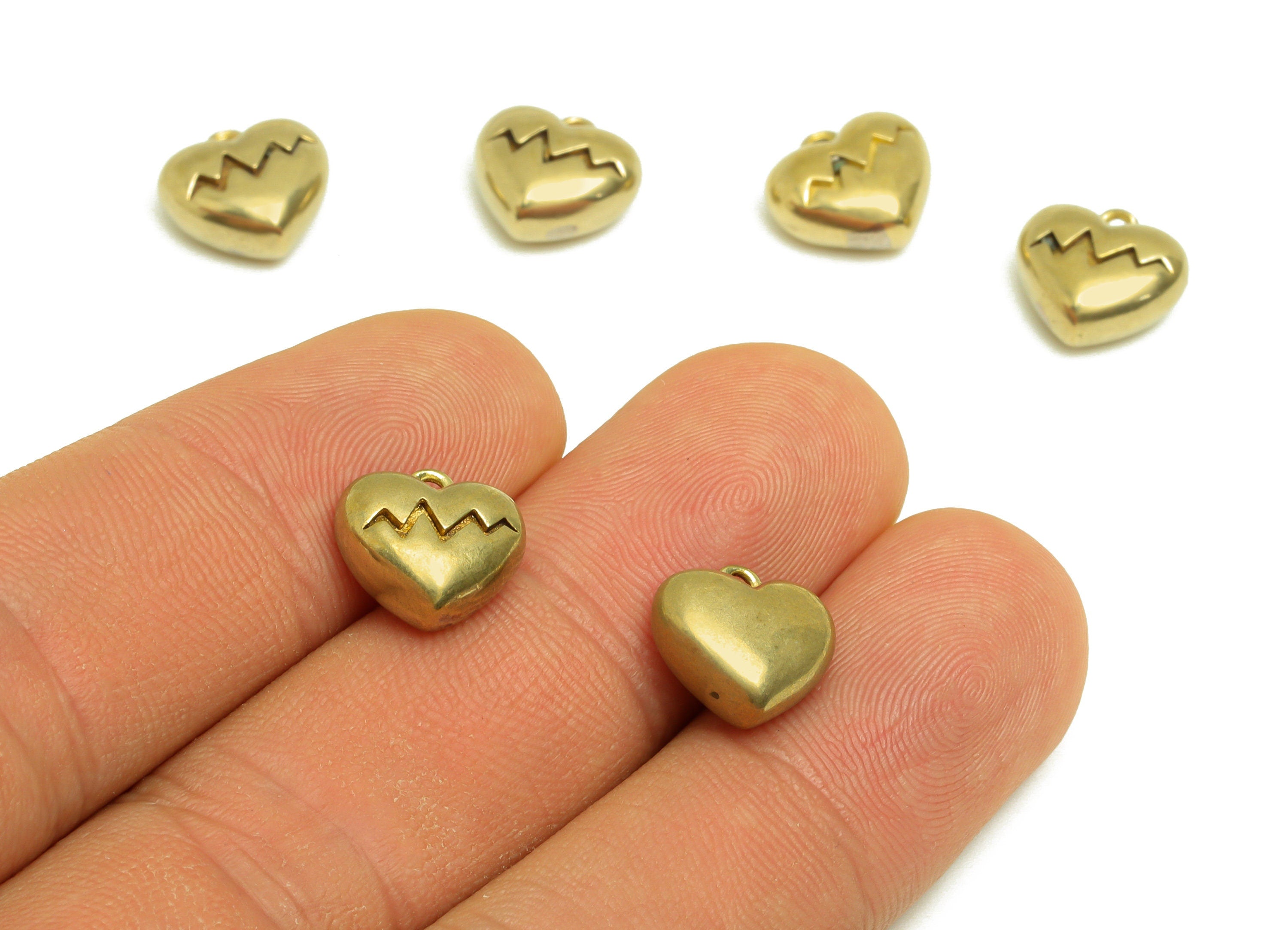 Brass Heart Earring Charm - Raw Brass Solid Heart Earring Charm - Brass Textured Heart Pendant - For Necklace - 11.2x10.4x5.34mm - PP10713 - DOMEDBAZAAR