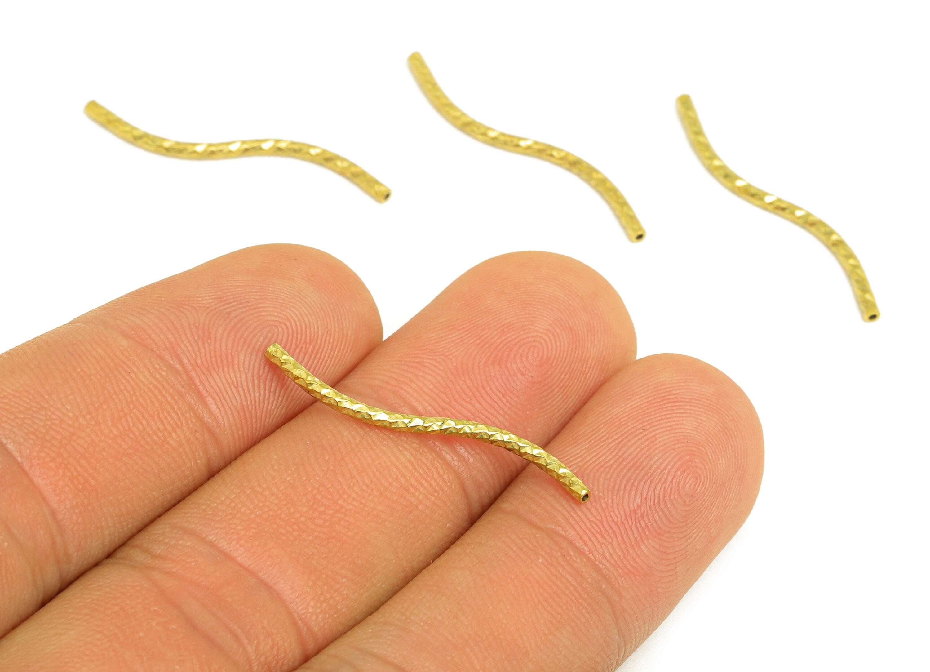 1.5*25 Batch Flower S Tube - Raw Brass Wavy DIY Tube Beads - Textured Circle Pipes for Geometric Tubes - For Air Plants - PP10761 - DOMEDBAZAAR