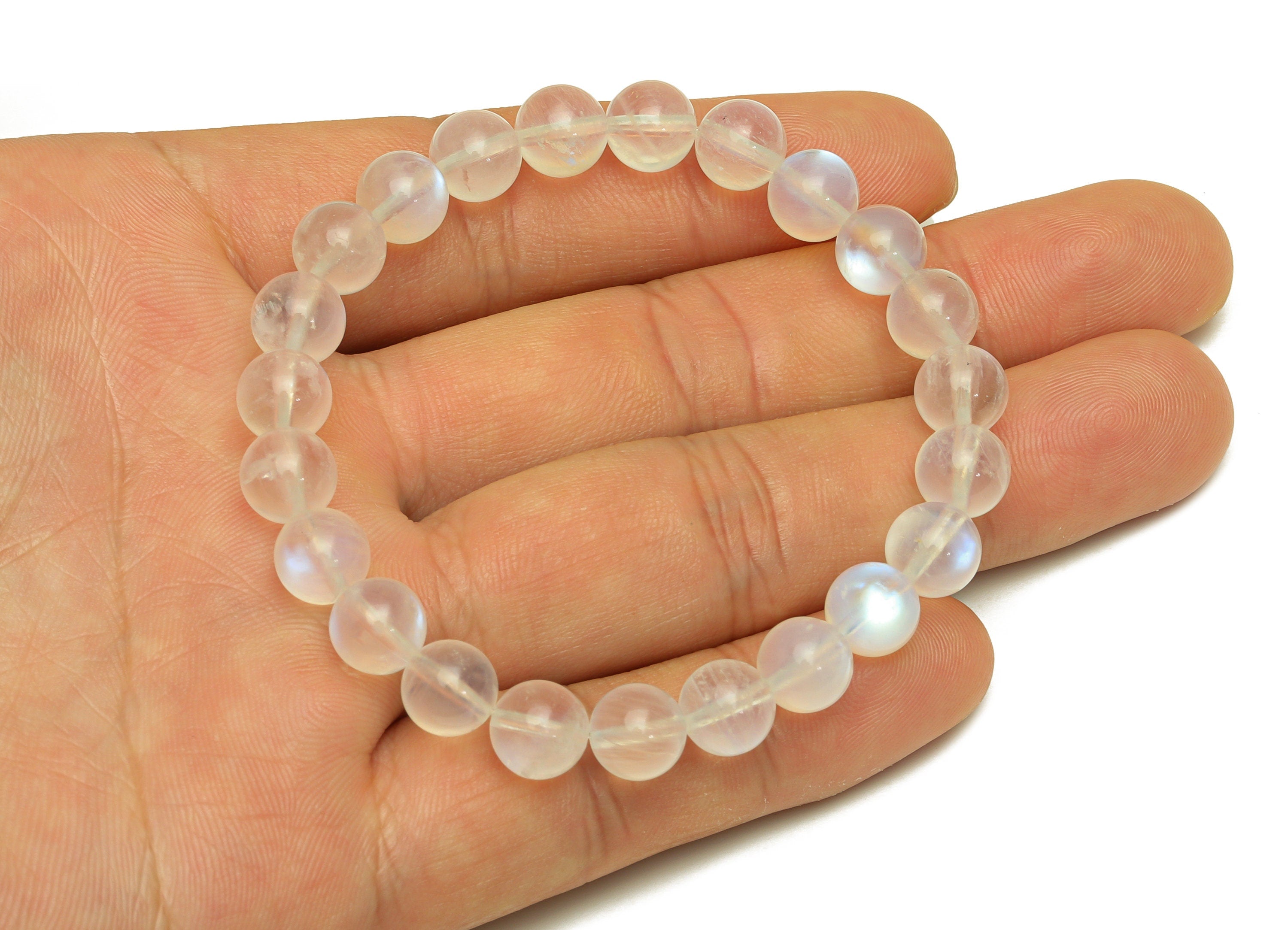 Natural Stone Crystal - Spiritual Moonstone Bracelet - Healing Energy Crystal Calming Beaded - Handmade Bracelet - Healing Gemstone -RGP7076 - DOMEDBAZAAR