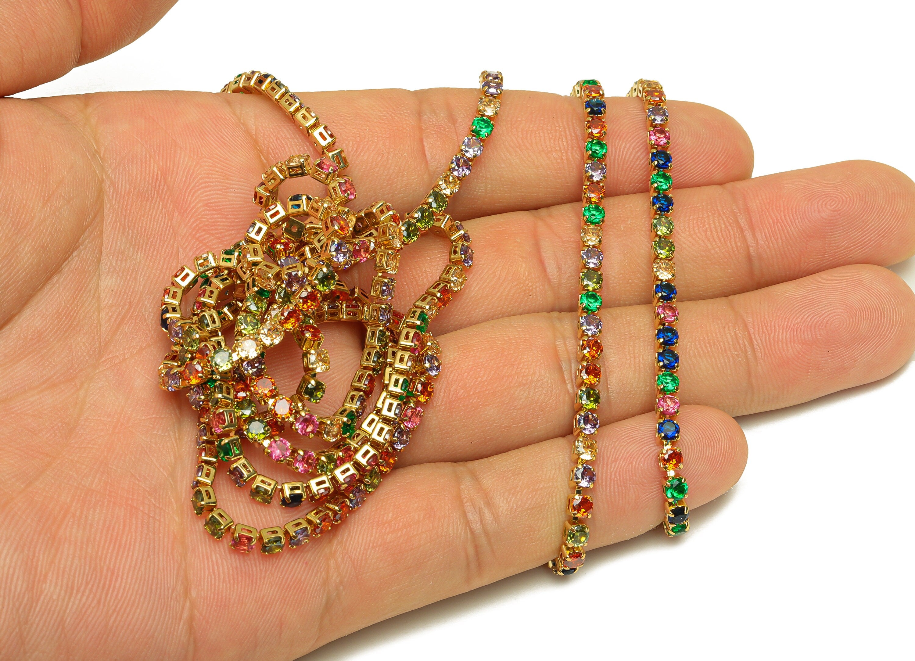 2.5mm Round Zircon Brass Chain - Brass Mix Color Cubic Zircon Bracelet Chain - 18K Real Gold Plated - 21x21x1mm - RGP6911R - DOMEDBAZAAR