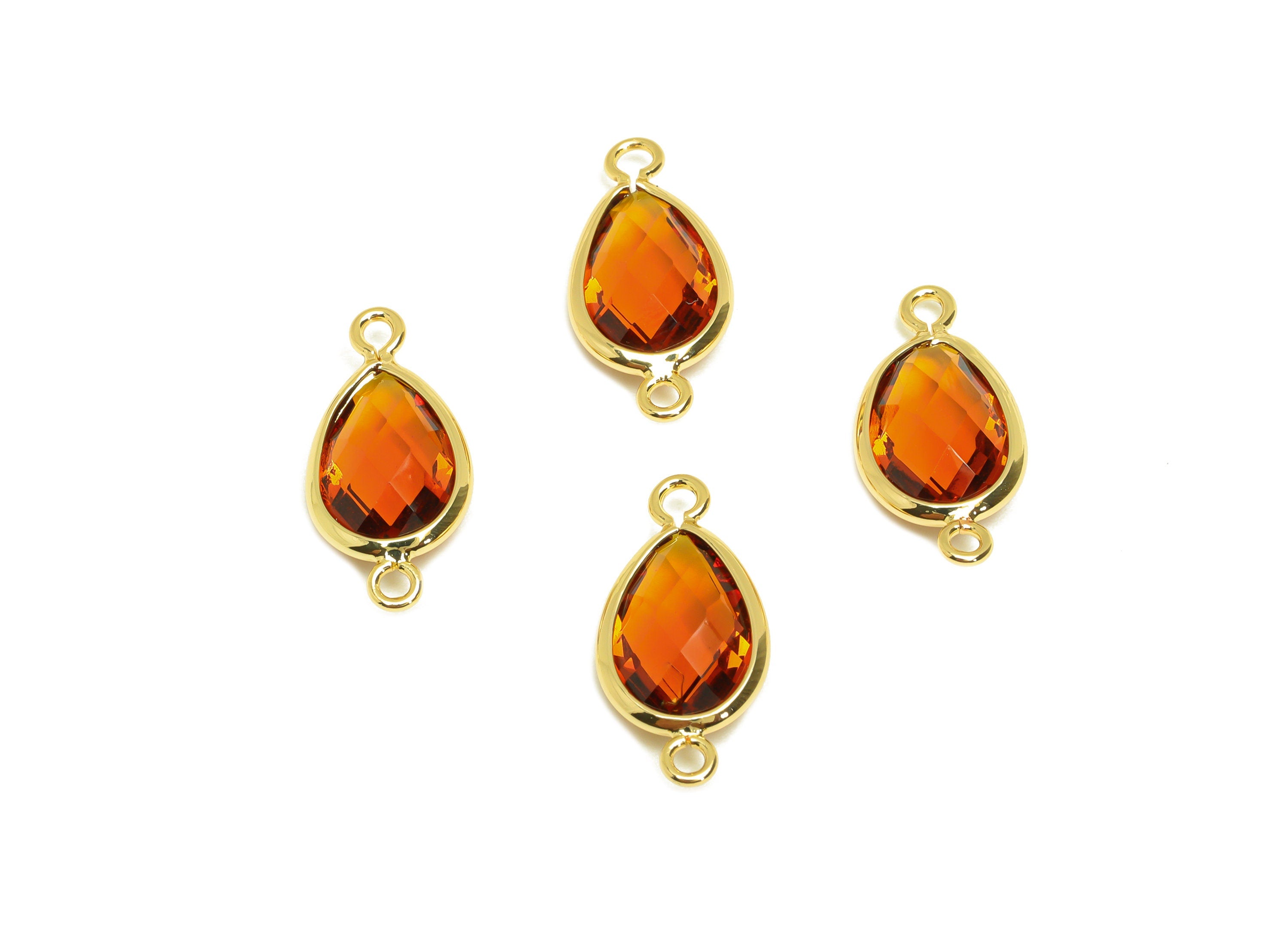 Brass Teardrop Connector - Brass Faceted Glass Earring Charm - Brass Tawny Glass Connector - 18K Real Gold Plating - 19.82x9x4mm - RGP6920A - DOMEDBAZAAR