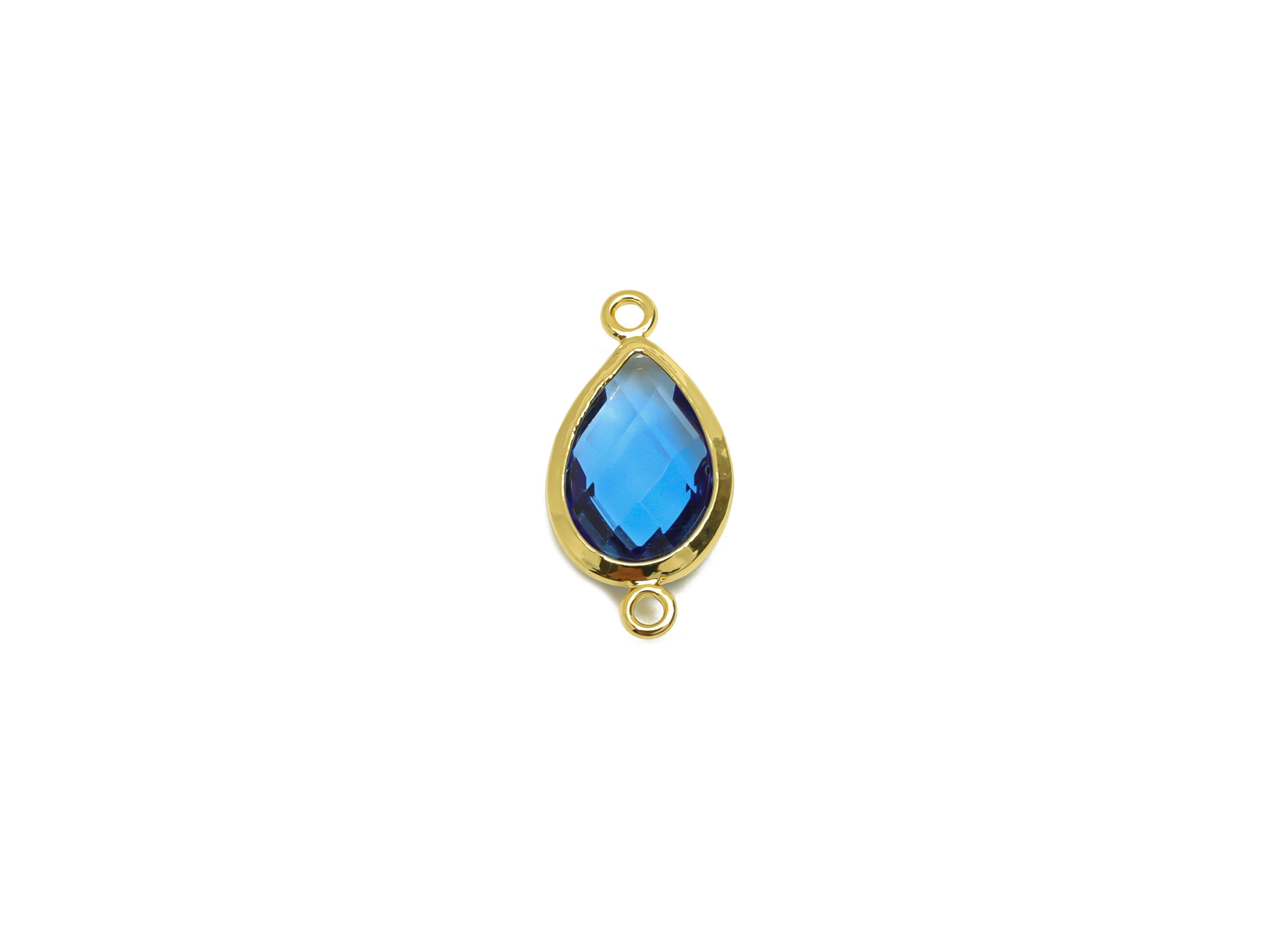 Brass Teardrop Connector - Brass Faceted Glass Earring Charm - Brass Royal Blue Glass Connector - 18K Real Gold Plating - 19x9x4mm -RGP6920C - DOMEDBAZAAR