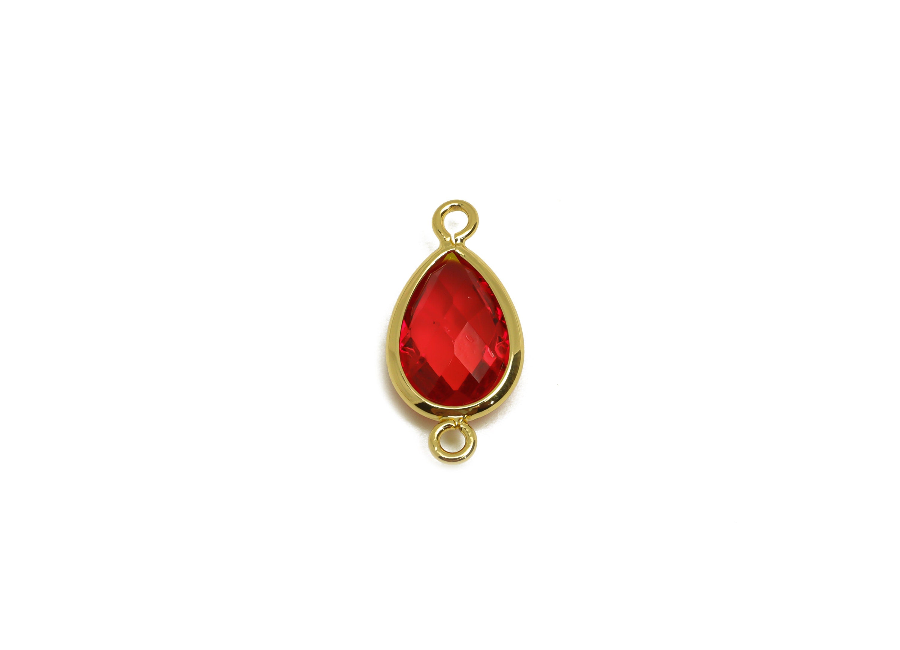 Brass Teardrop Connector - Brass Faceted Glass Earring Charm - Brass Red Glass Connector - 18K Real Gold Plated - 19x9x4mm - RGP6920E - DOMEDBAZAAR