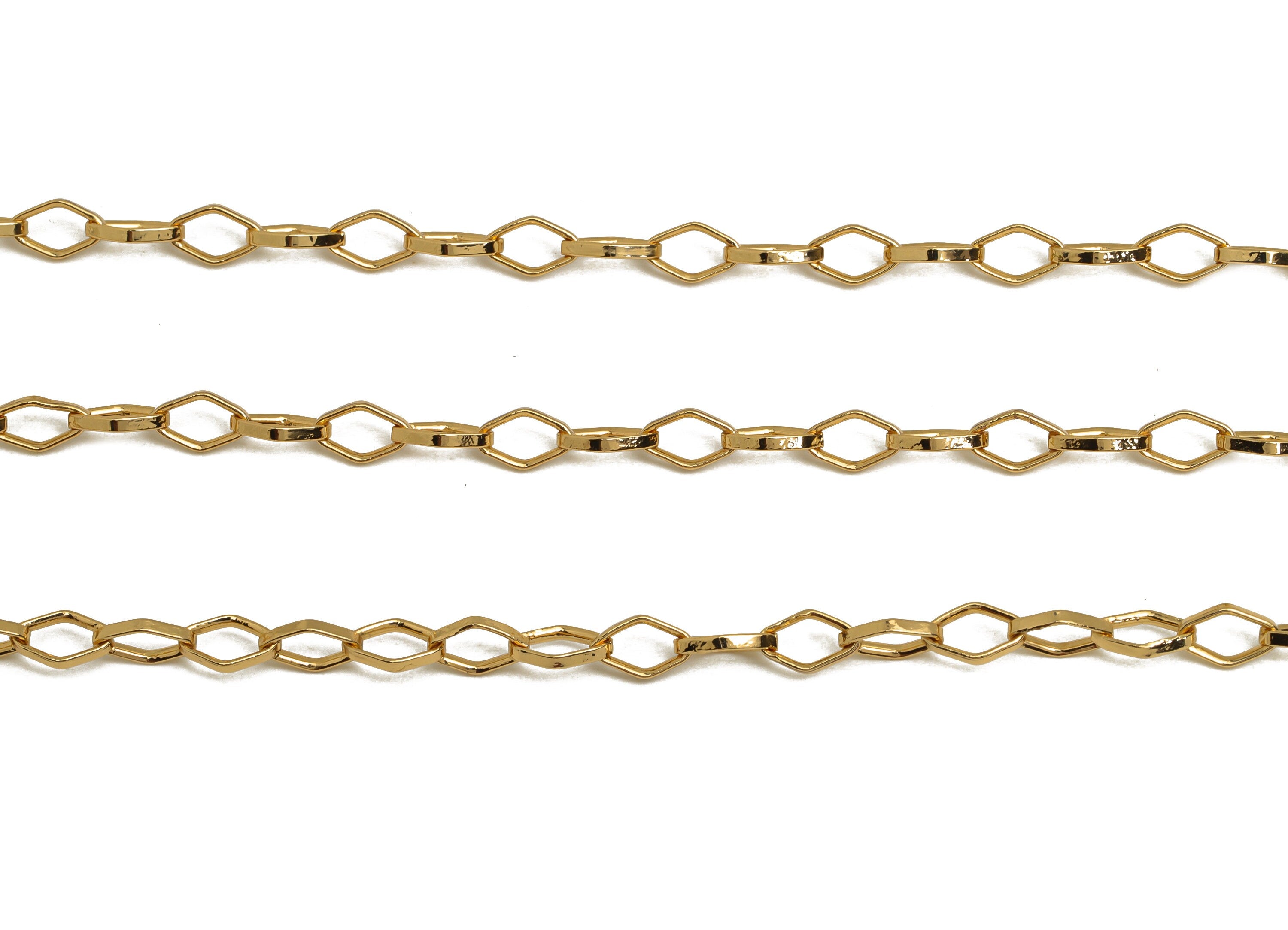 Brass Diamond Link Chain - Rhombus Link Cable Chain - Flat Diamond Link Chain - Bracelet Chain - 18K Real Gold Plating - 6.2x3x1mm - RGP6758 - DOMEDBAZAAR