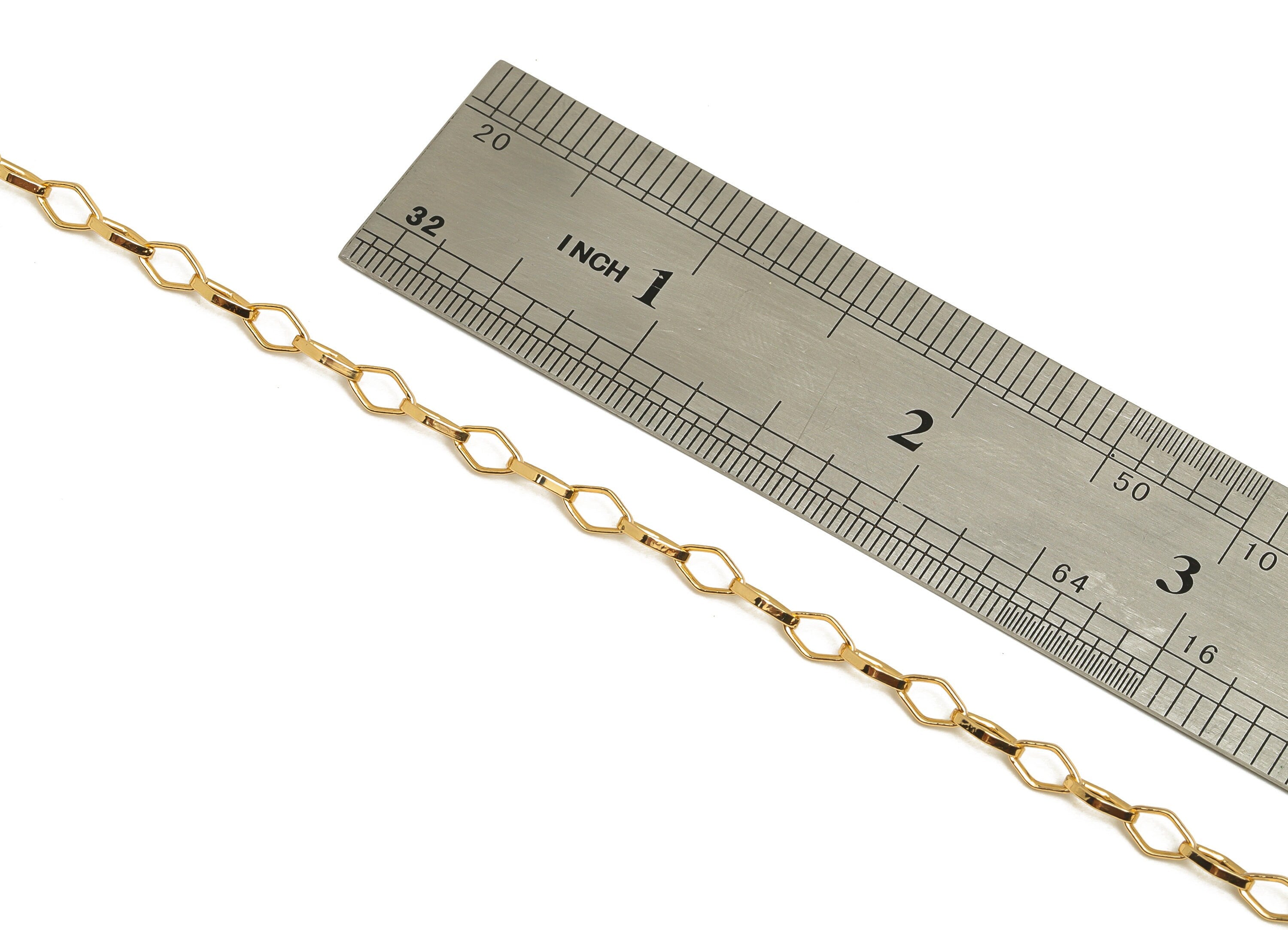 Brass Diamond Link Chain - Rhombus Link Cable Chain - Flat Diamond Link Chain - Bracelet Chain - 18K Real Gold Plating - 6.2x3x1mm - RGP6758 - DOMEDBAZAAR