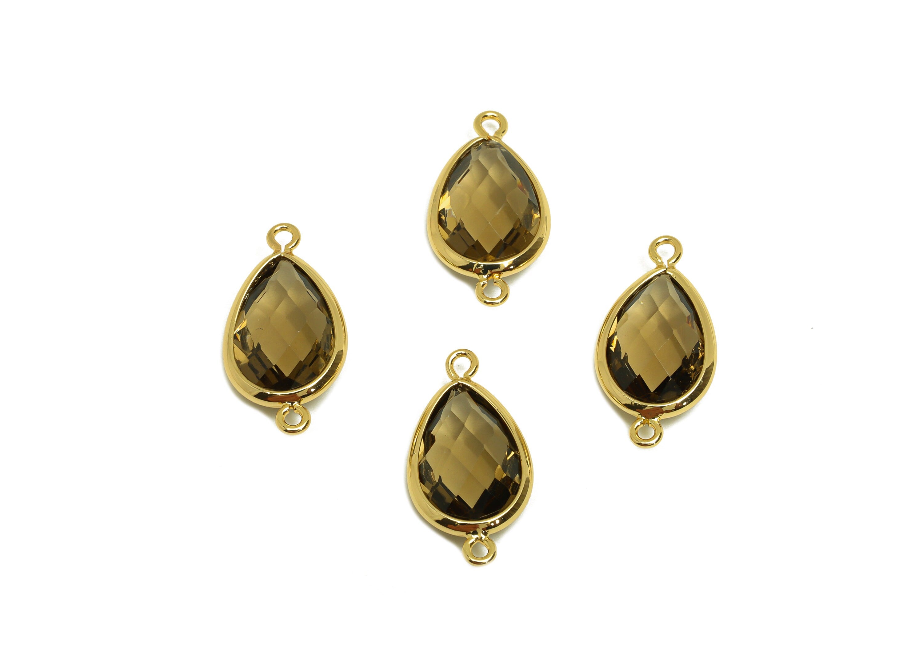 Brass Teardrop Connector - Brass Faceted Glass Earring Charm - Brass Gray Glass Connector - 18K Real Gold Plated - 19x9x4mm - RGP6920H - DOMEDBAZAAR