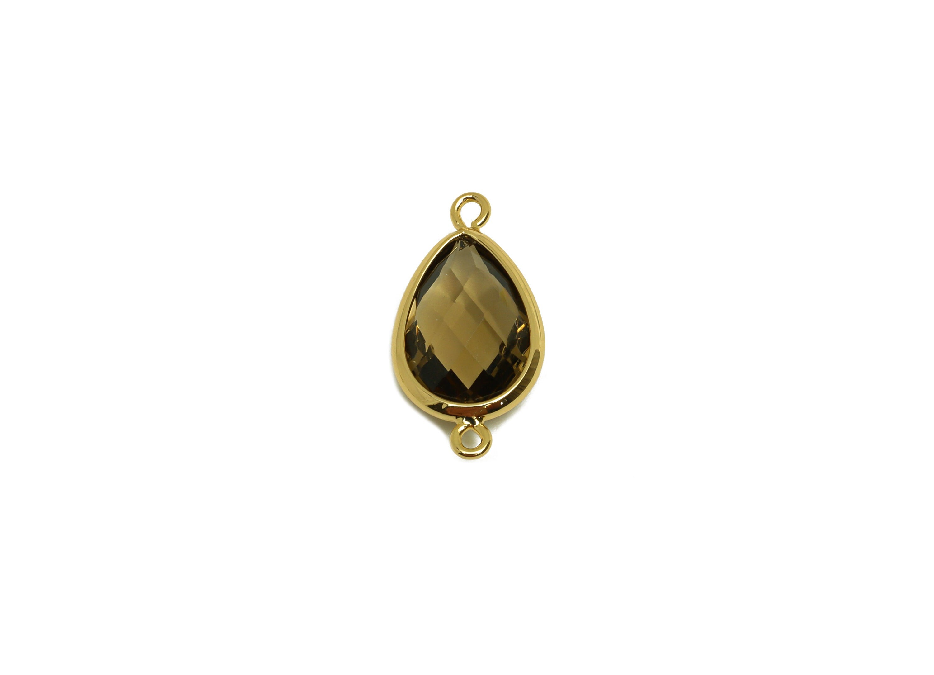 Brass Teardrop Connector - Brass Faceted Glass Earring Charm - Brass Gray Glass Connector - 18K Real Gold Plated - 19x9x4mm - RGP6920H - DOMEDBAZAAR