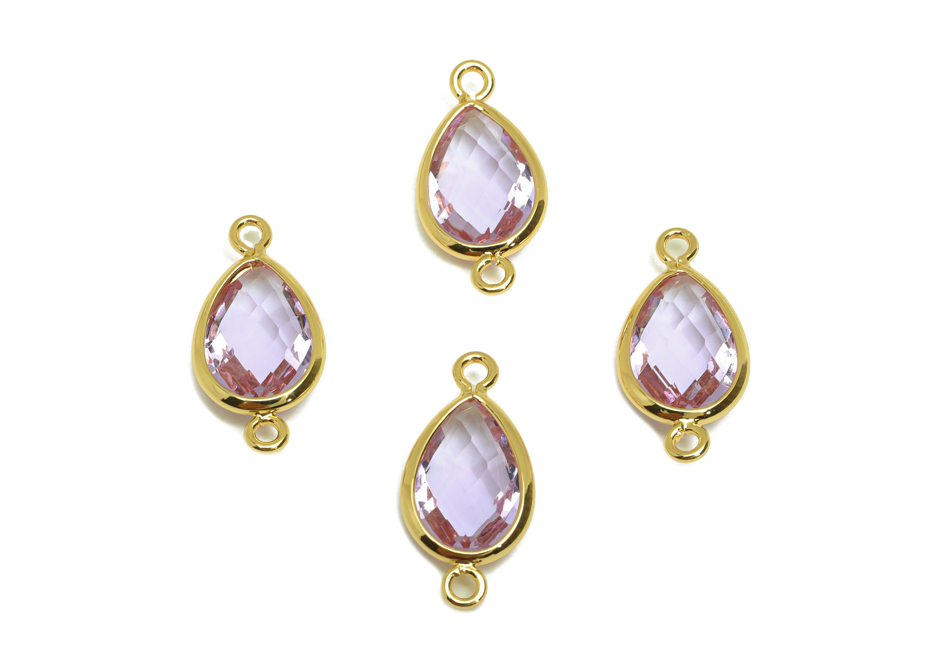 Brass Teardrop Connector - Brass Faceted Glass Earring Charm - Brass Purple Glass Connector - 18K Real Gold Plated - 19x9x4.88mm - RGP6920J - DOMEDBAZAAR