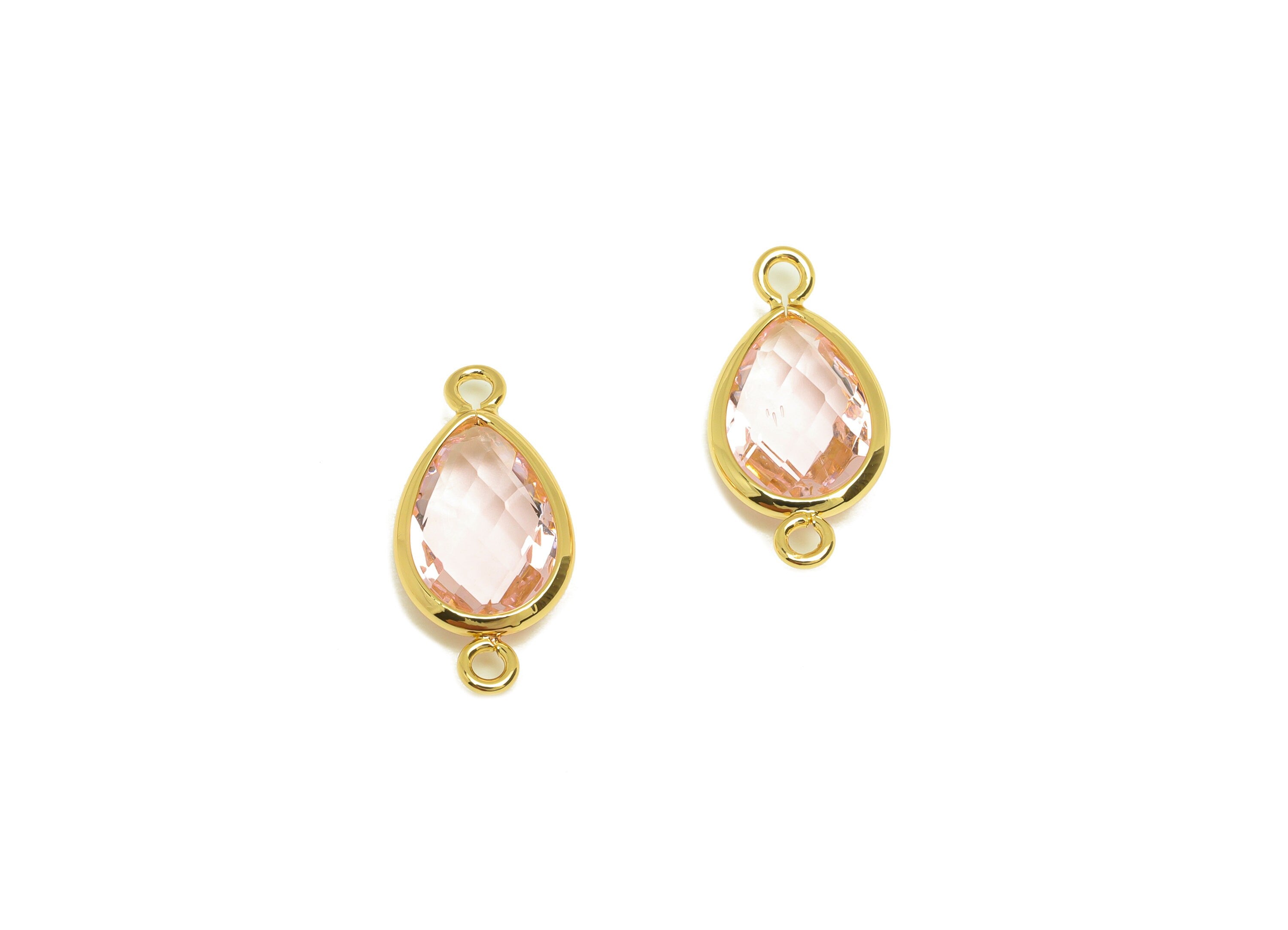 Brass Teardrop Connector - Brass Faceted Glass Earring Charm - Brass Pink Glass Connector - 18K Real Gold Plated - 19x9x4mm -RGP6920L - DOMEDBAZAAR