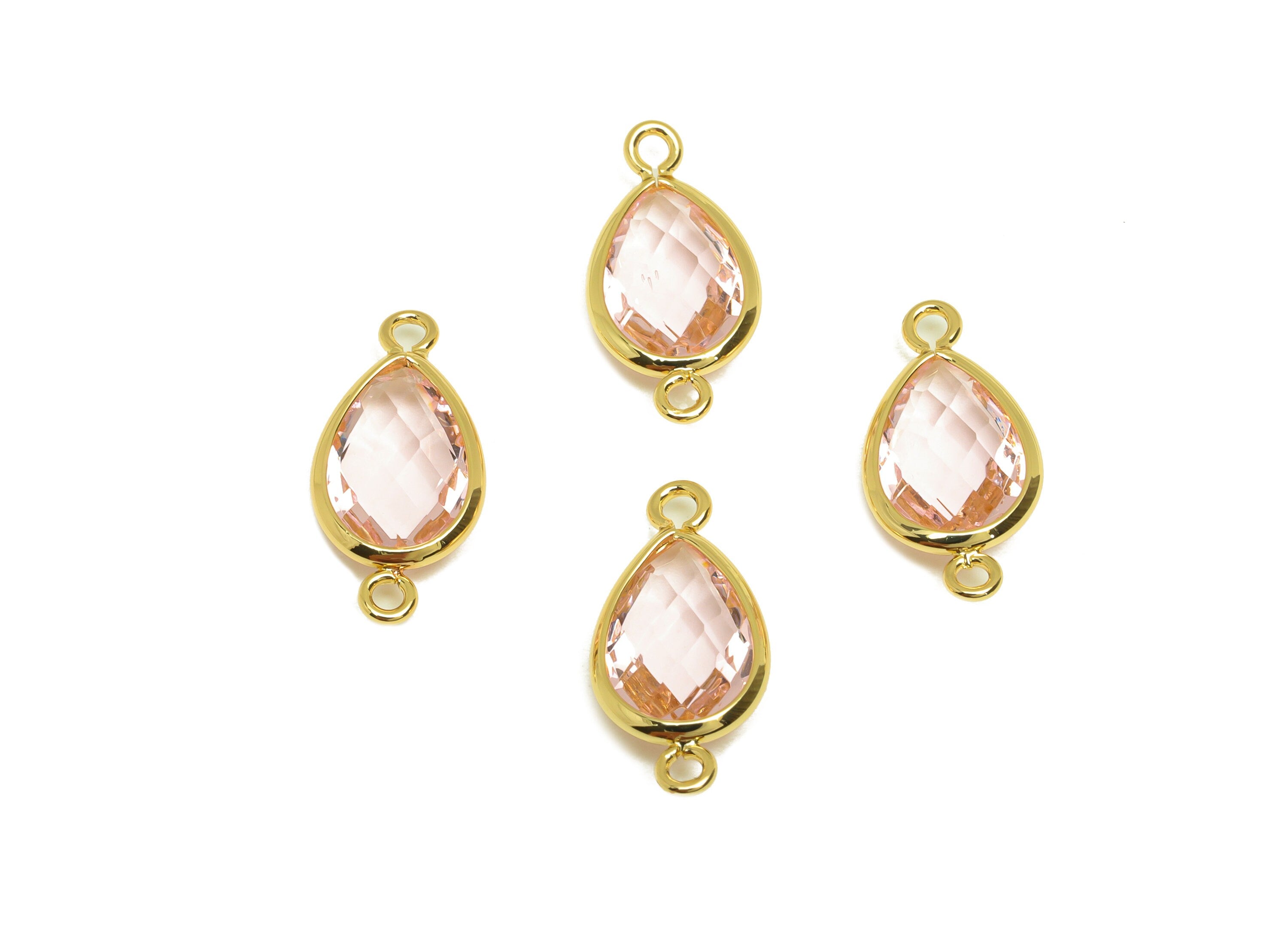 Brass Teardrop Connector - Brass Faceted Glass Earring Charm - Brass Pink Glass Connector - 18K Real Gold Plated - 19x9x4mm -RGP6920L - DOMEDBAZAAR