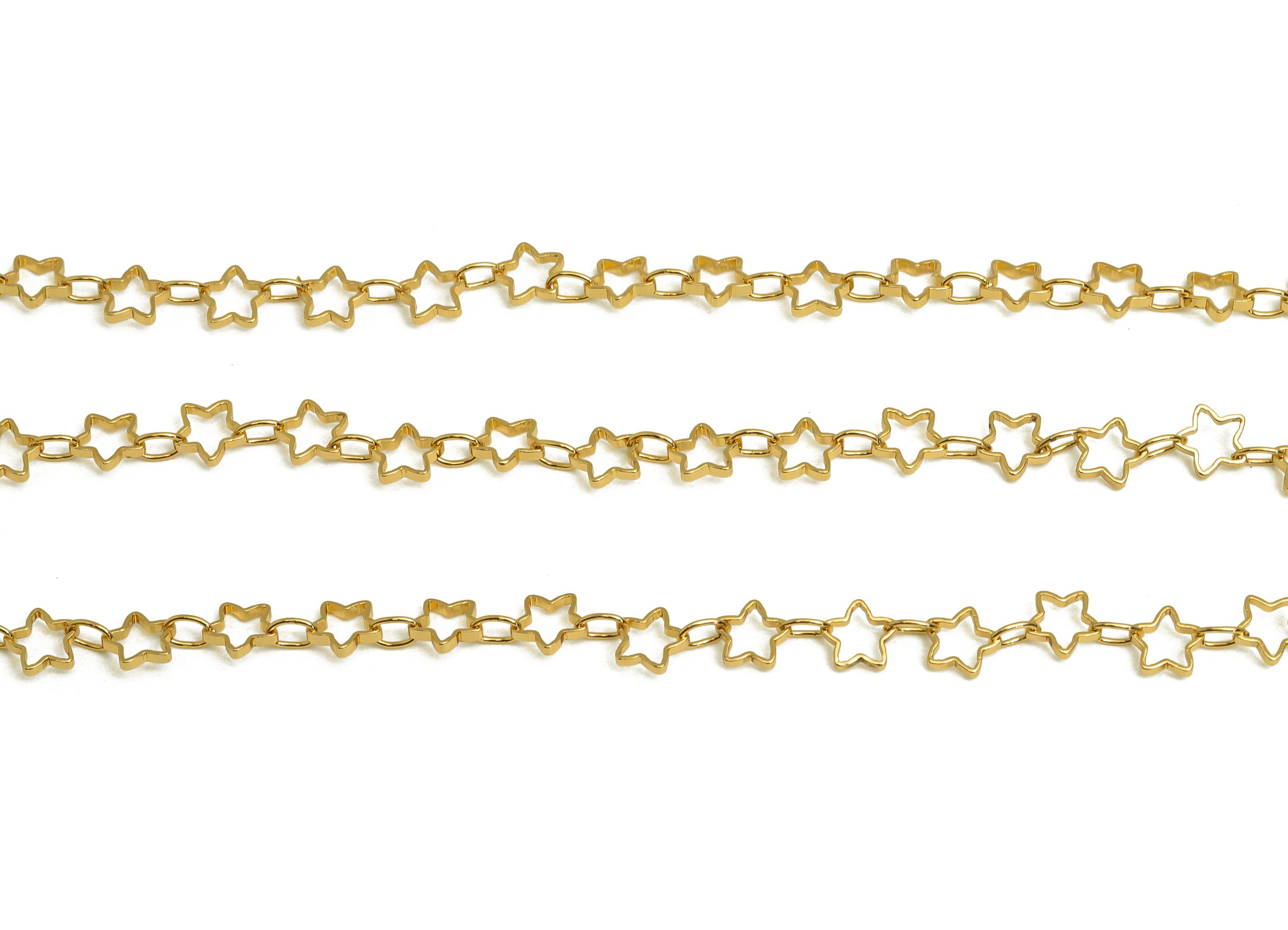 Brass Star Link Chain - Mini Star Soldered Chain - Bracelet Chain - Brass Hollow Star Chain - 18K Real Gold Plating - 5.2x5x0.92mm - RGP6742 - DOMEDBAZAAR