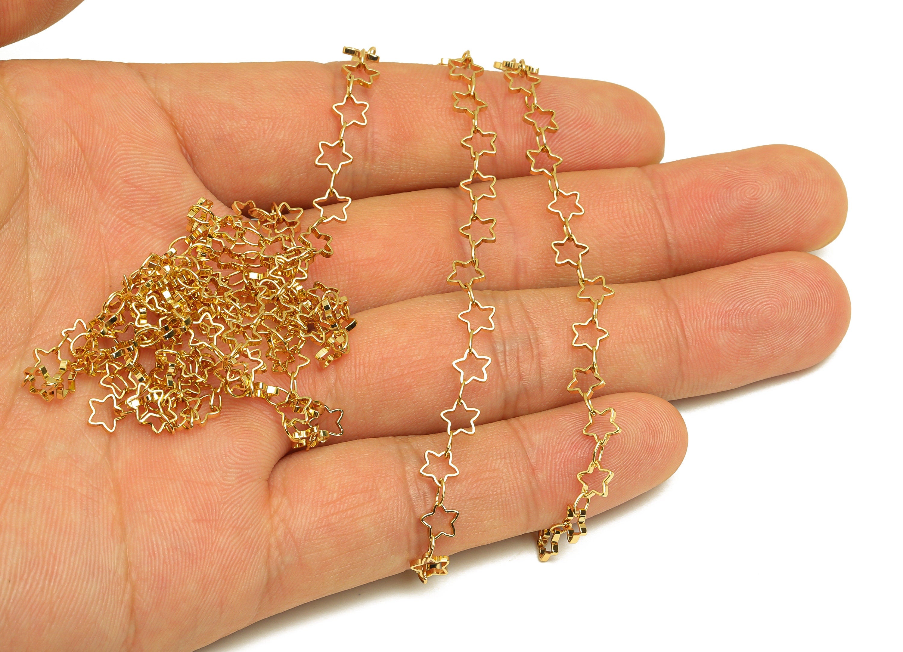 Brass Star Link Chain - Mini Star Soldered Chain - Bracelet Chain - Brass Hollow Star Chain - 18K Real Gold Plating - 5.2x5x0.92mm - RGP6742 - DOMEDBAZAAR