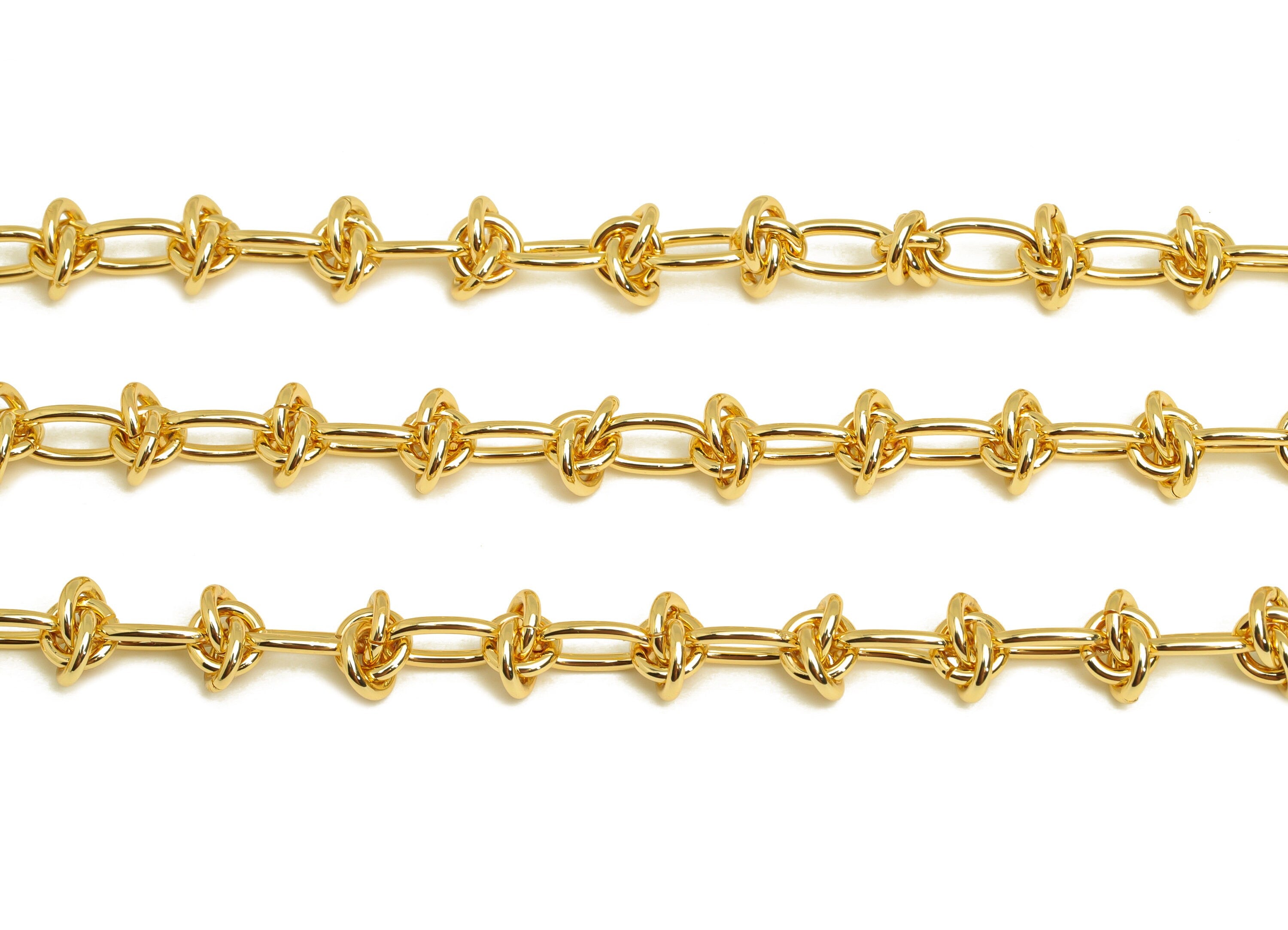 Brass Gold Knot Chain - Brass Thick Chunky Chian - Brass Bracelet Chain - Knot Oval Chain - 18K Real Gold Plating -15x5x1.18mm-RGP6743 - DOMEDBAZAAR