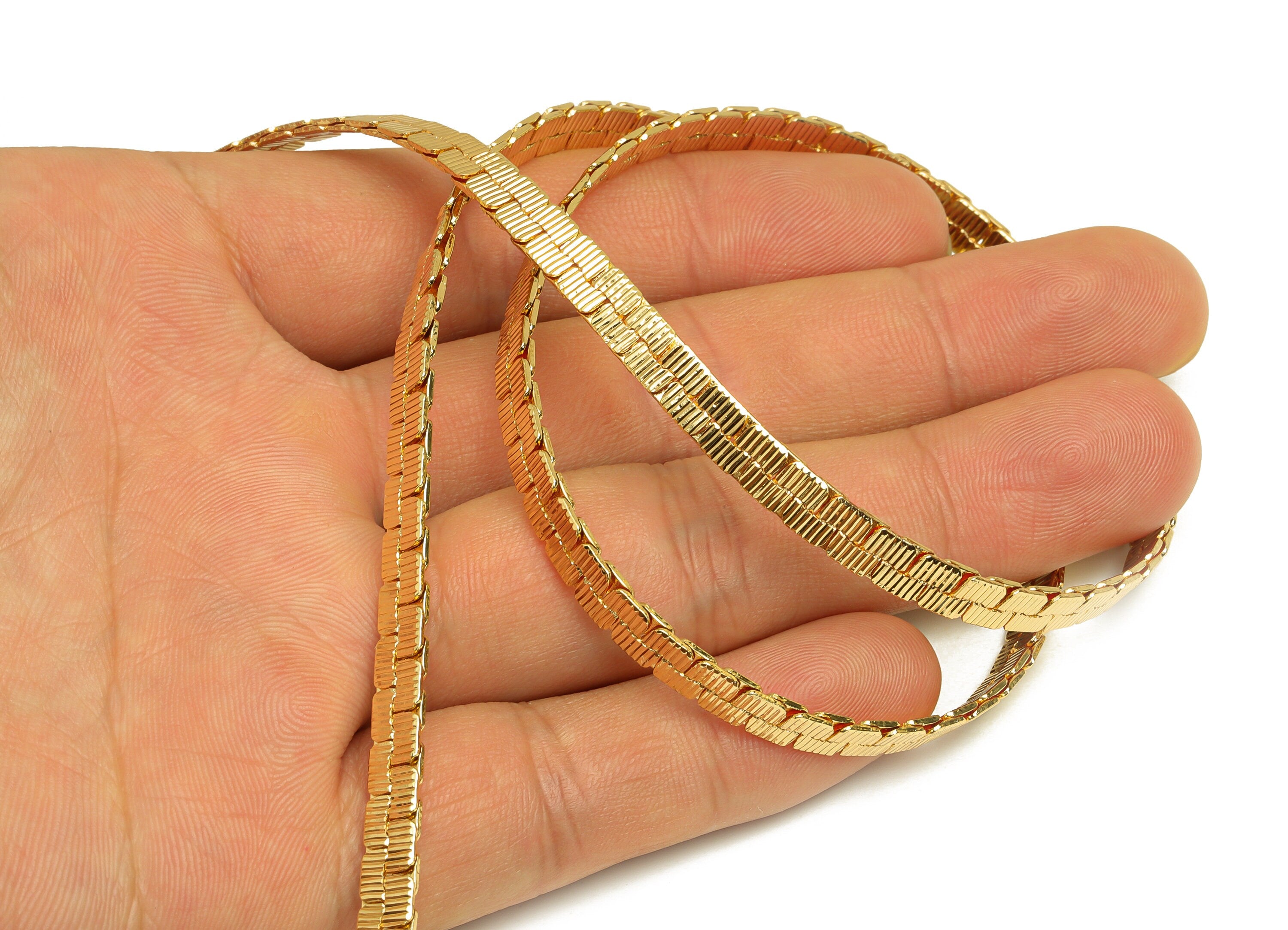 Brass Herringbone Snake Chain - Flat Snake Chain - Textured Snake Chain - Snake Chain - 18K Real Gold Plating - 5.4x1.4mm - RGP6738 - DOMEDBAZAAR