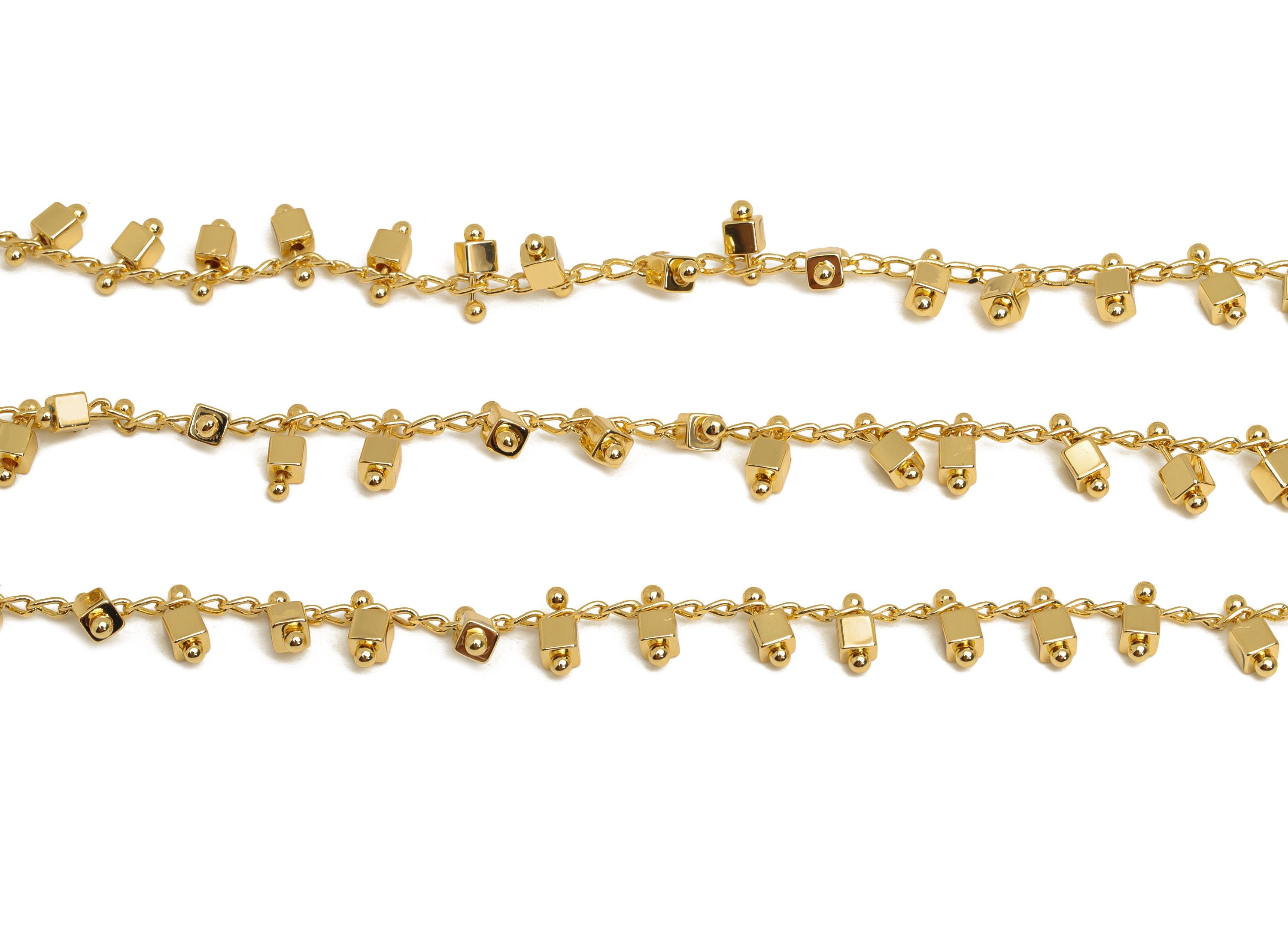 Brass Cube Satellite Cable Chain - Cube Beaded Chain - Brass Mini Chunky Chain - Bracelet Chain - 18K Real Gold Plating - 2x6x2mm - RGP6757 - DOMEDBAZAAR